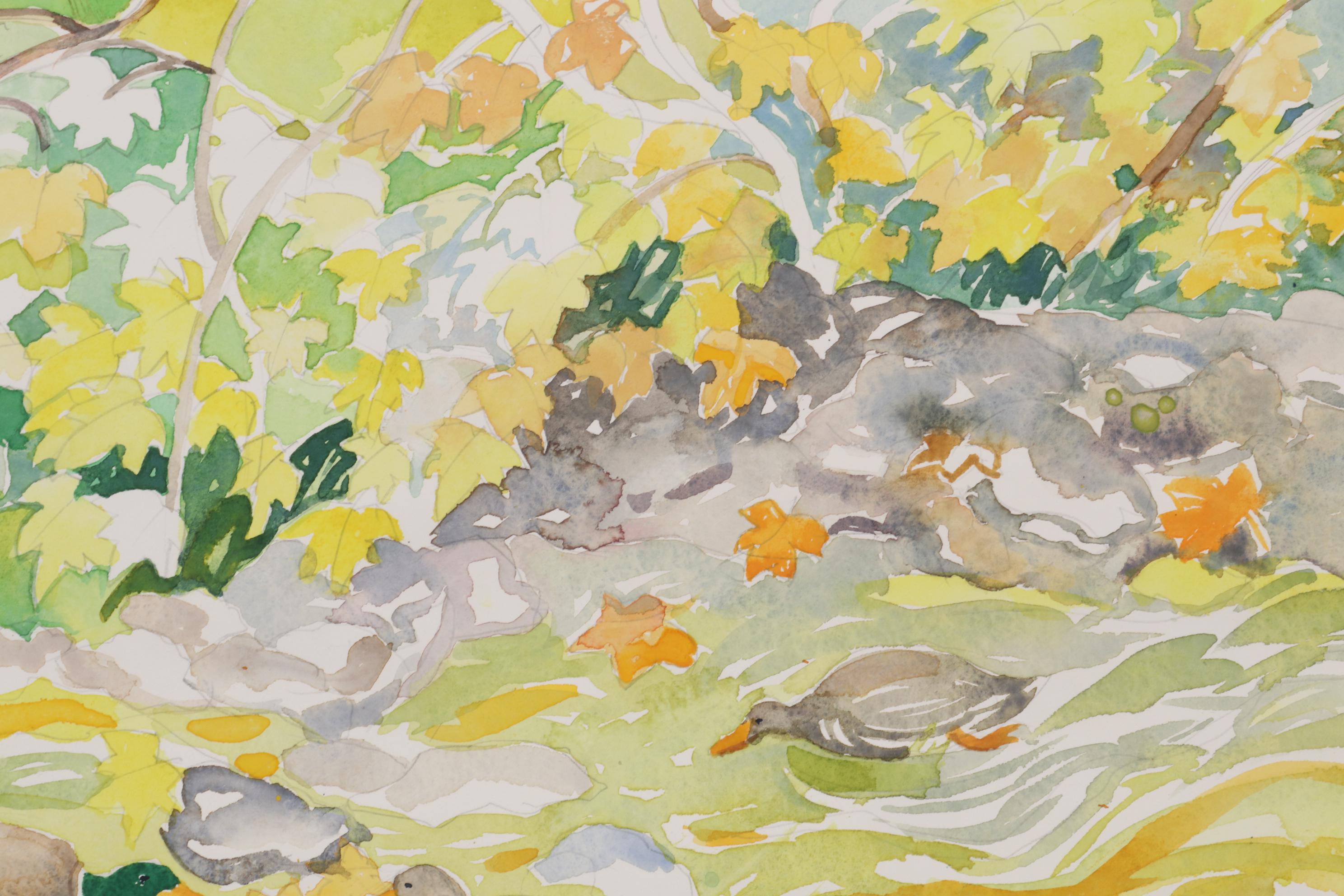 Sheila Bonser Watercolor Painting "Duck Pond," 21st Century