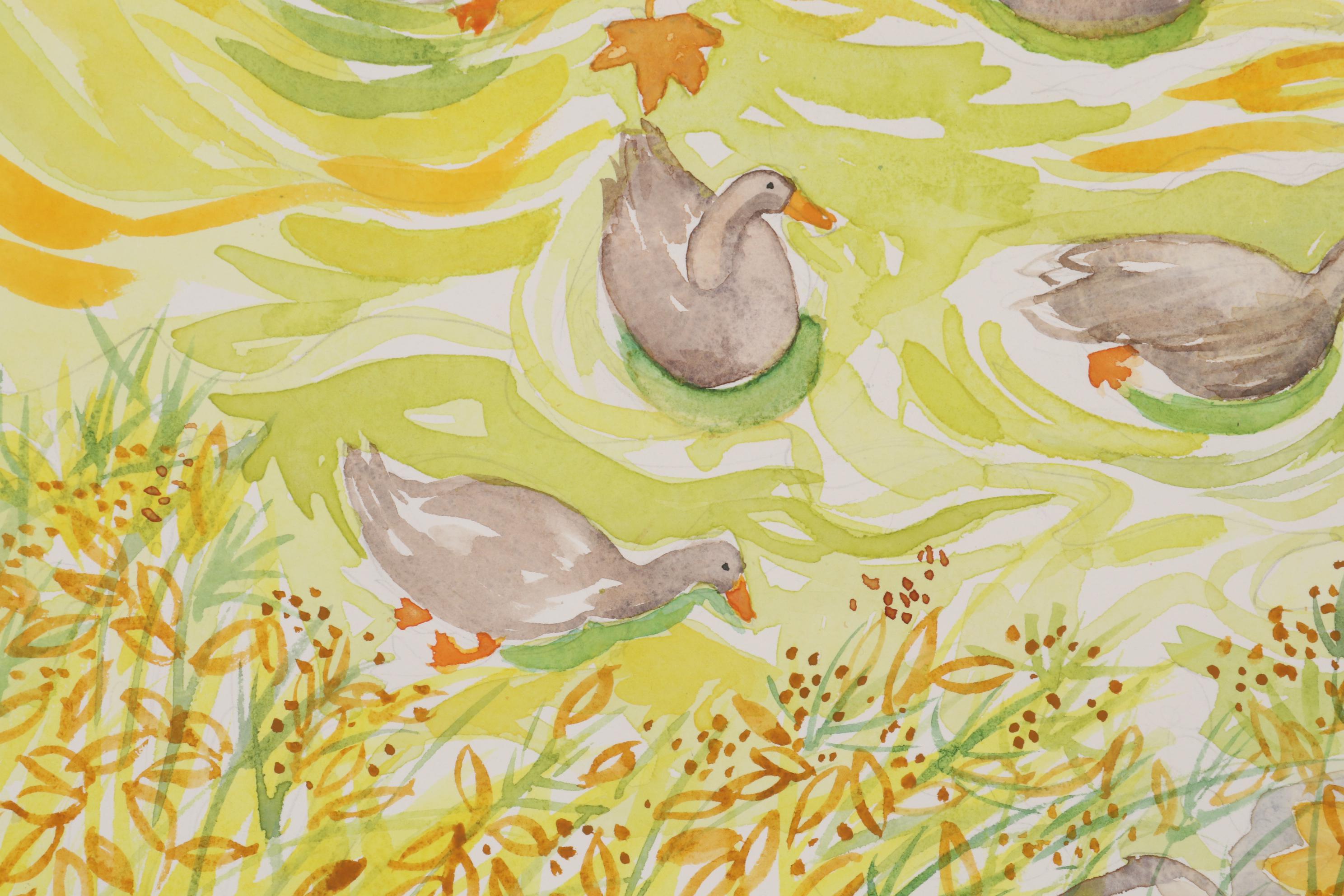 Sheila Bonser Watercolor Painting "Duck Pond," 21st Century