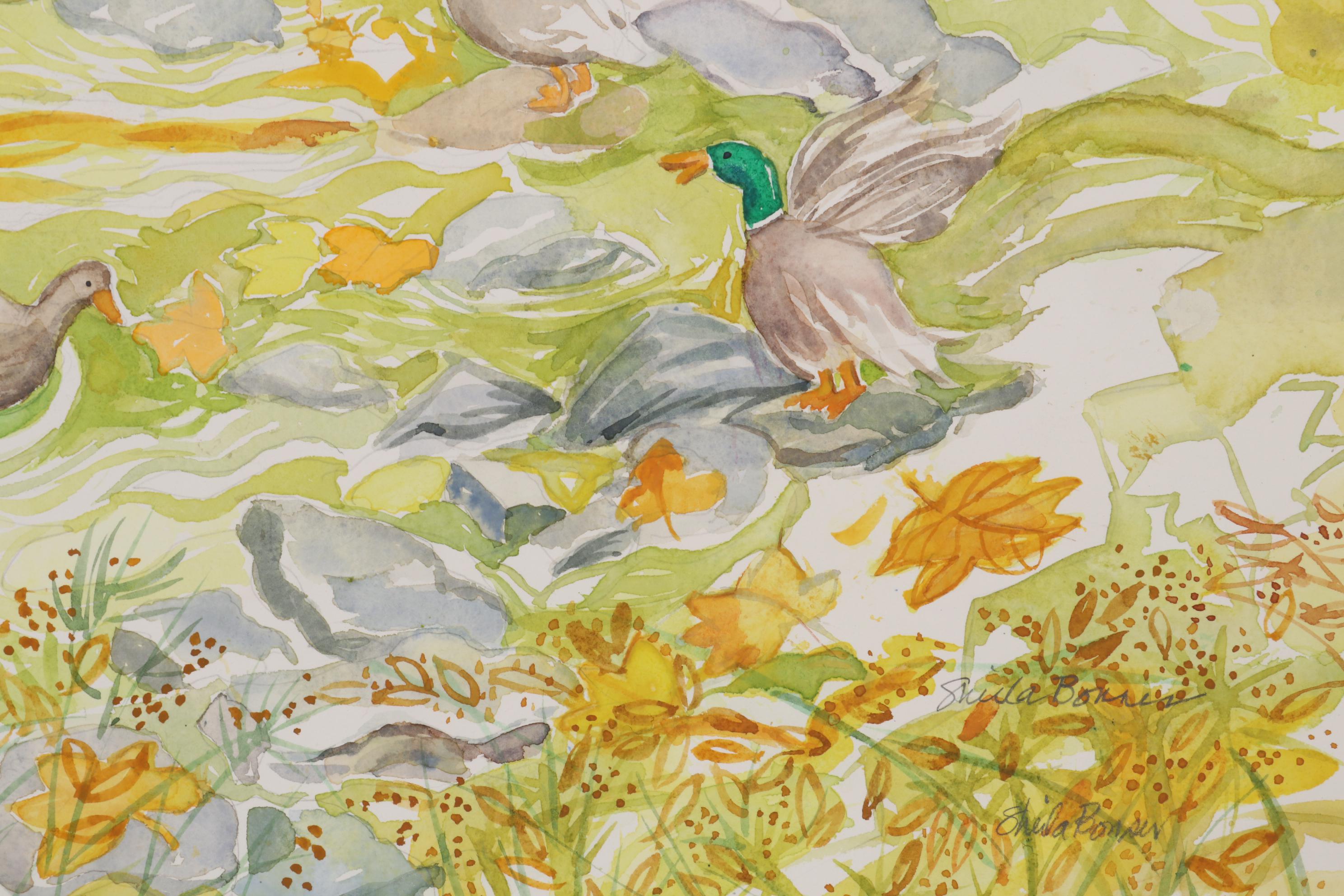 Sheila Bonser Watercolor Painting "Duck Pond," 21st Century