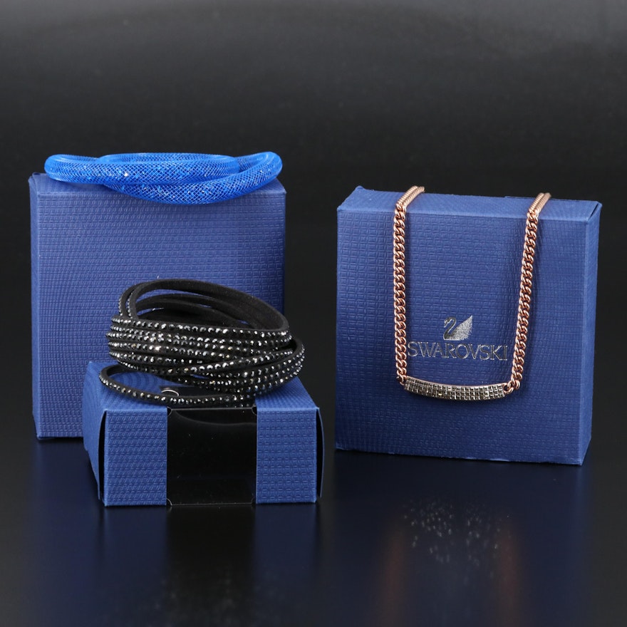 Swarovski Crystal Including "Vio" Stationary Necklace and "Suede" Wrap Bracelet
