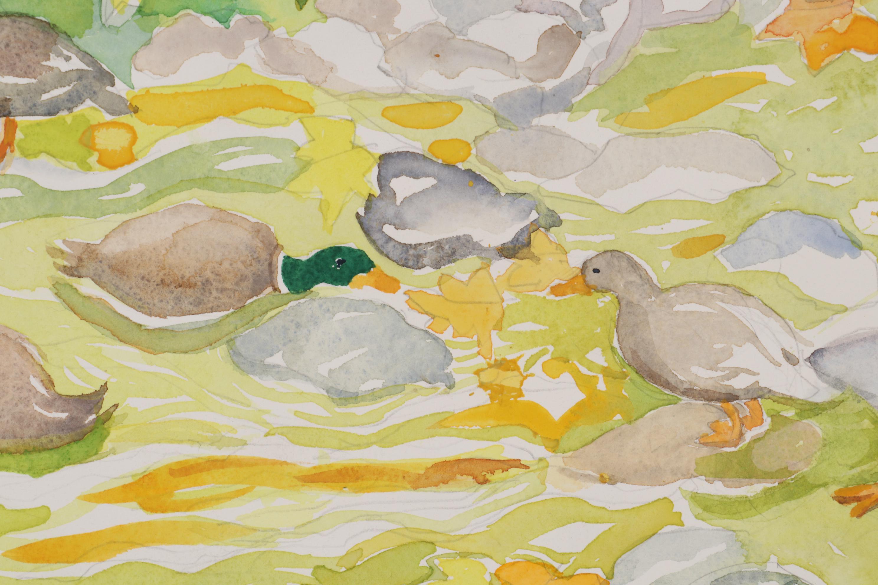 Sheila Bonser Watercolor Painting "Duck Pond," 21st Century