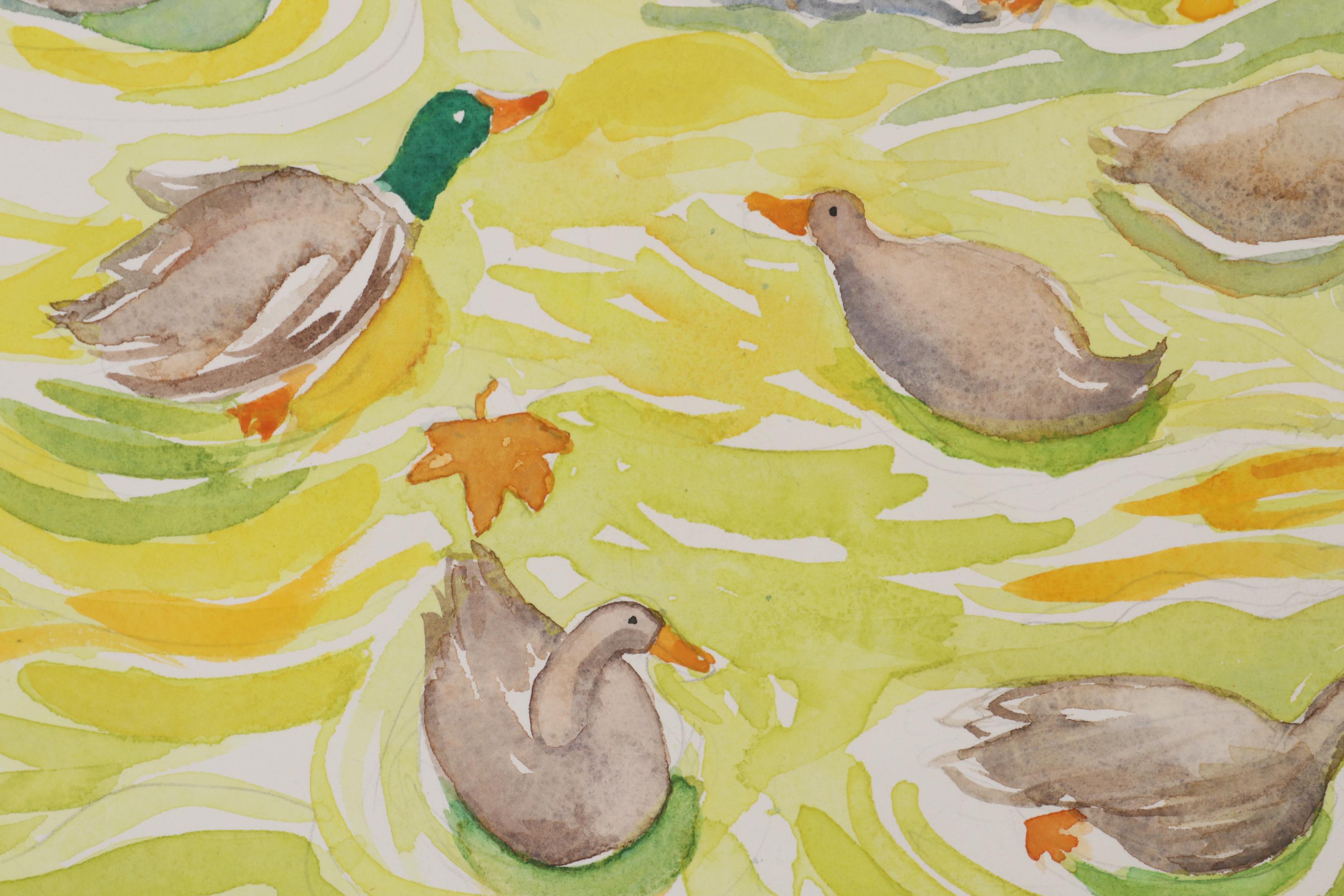 Sheila Bonser Watercolor Painting "Duck Pond," 21st Century