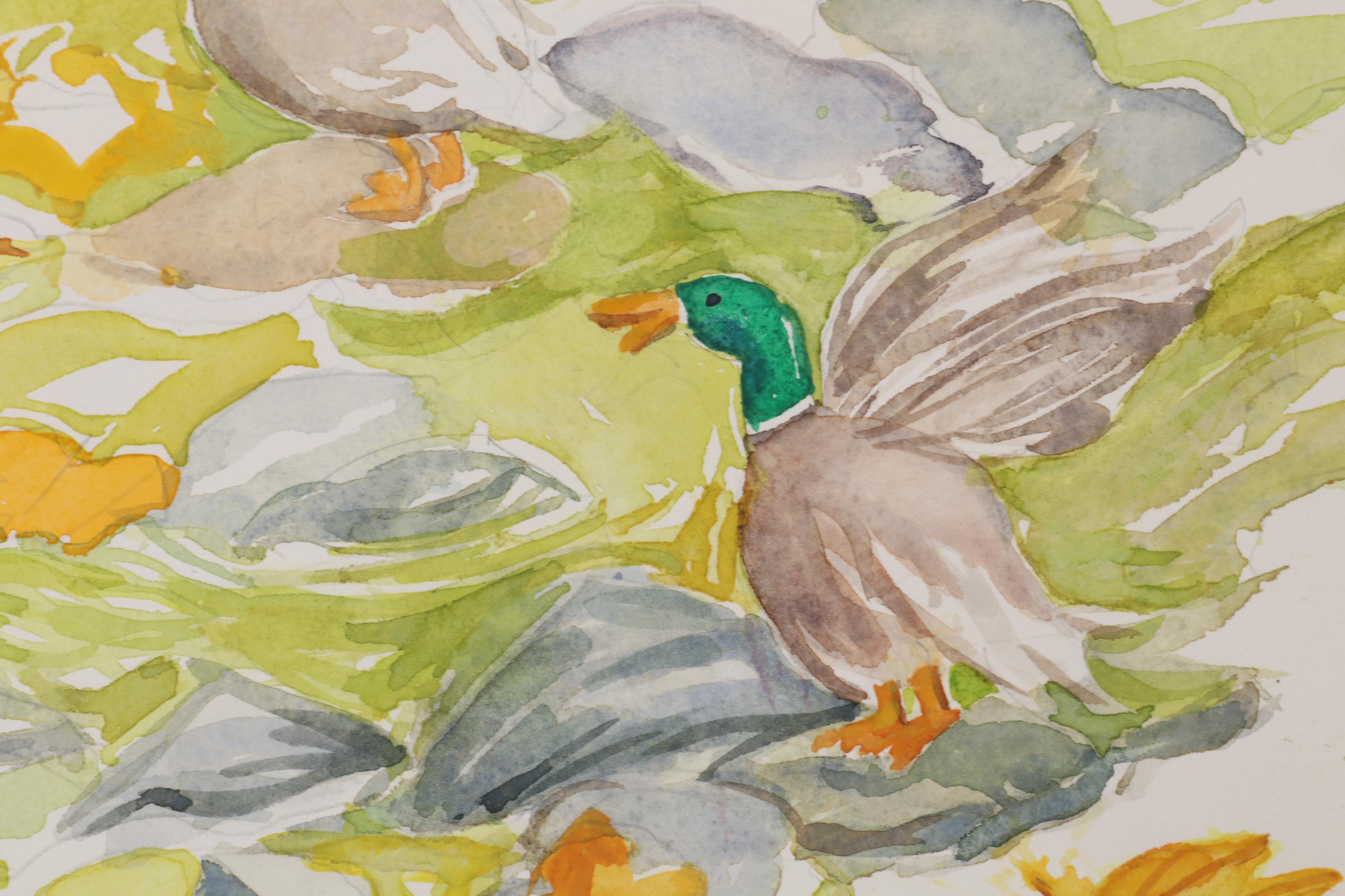 Sheila Bonser Watercolor Painting "Duck Pond," 21st Century