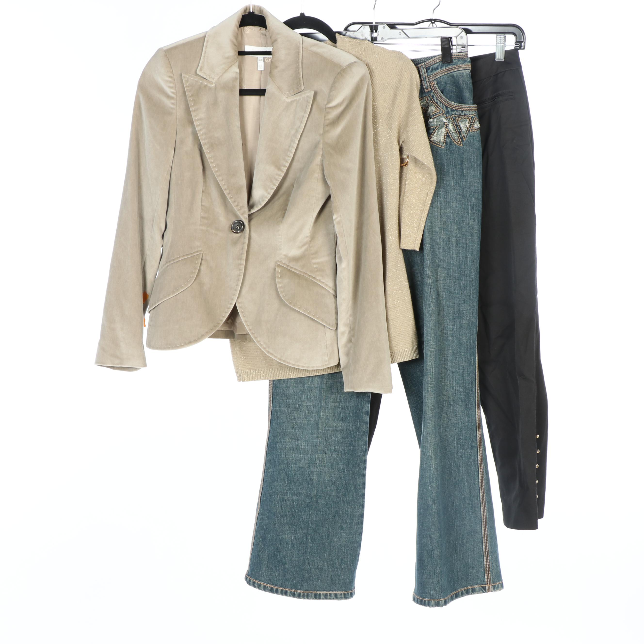 Escada Velveteen Jacket, Knit Top, Jeans and Pants