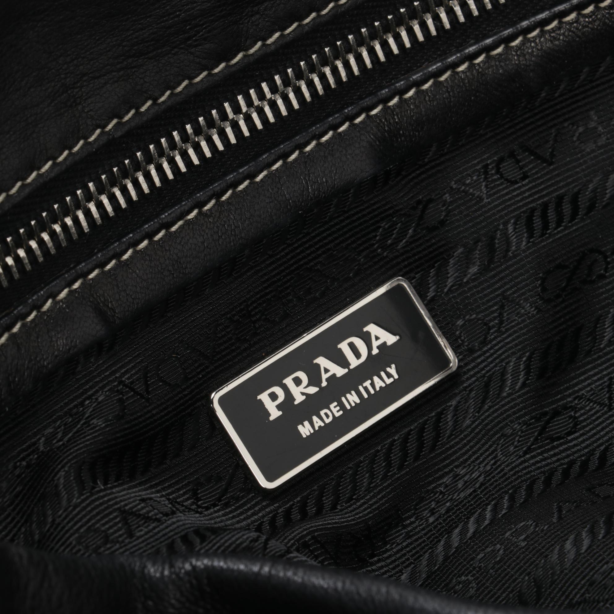 Prada Flap Front Shoulder Bag in Black Tessuto Nylon and Leather