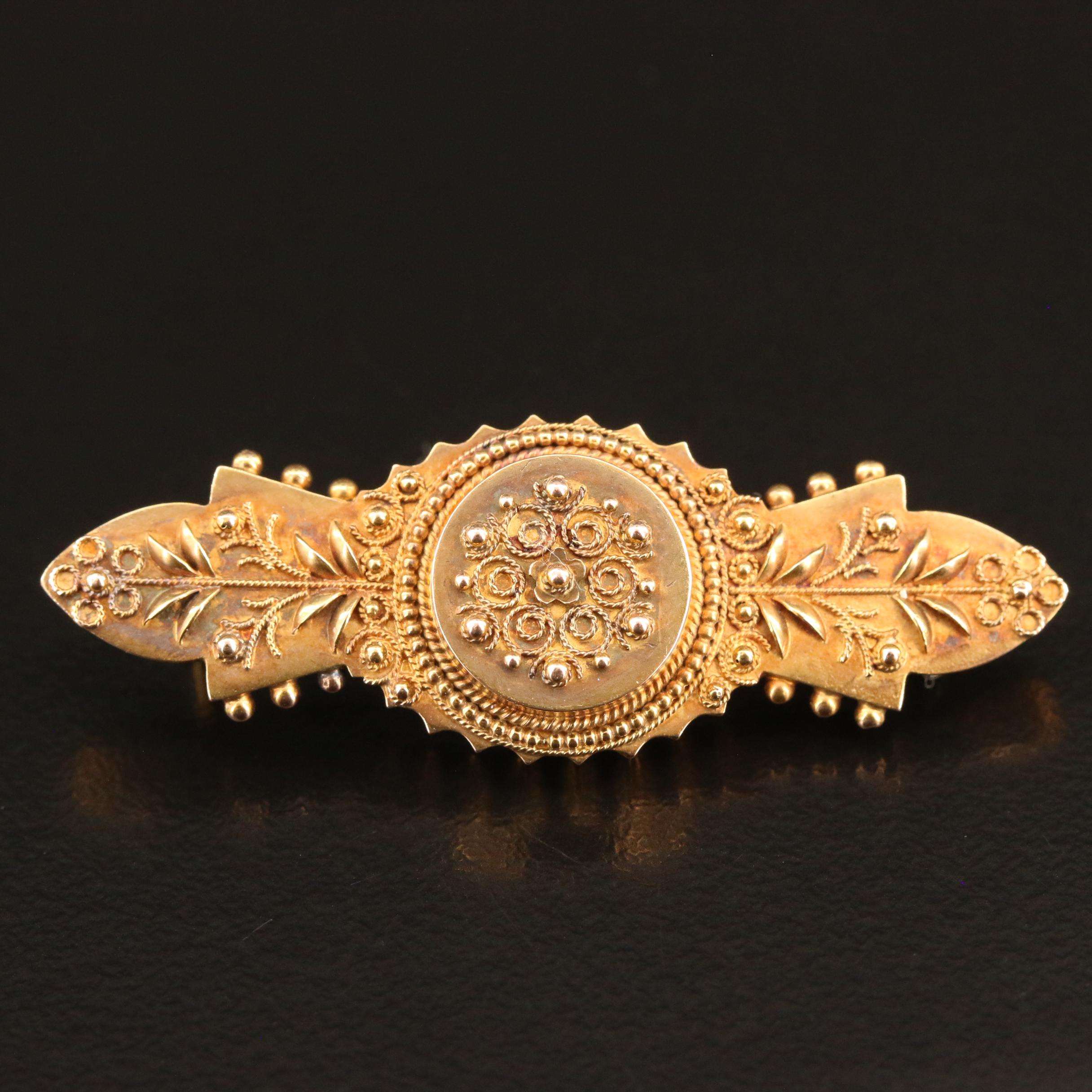 Mid-Victorian 15K Brooch with Granulation Pattern