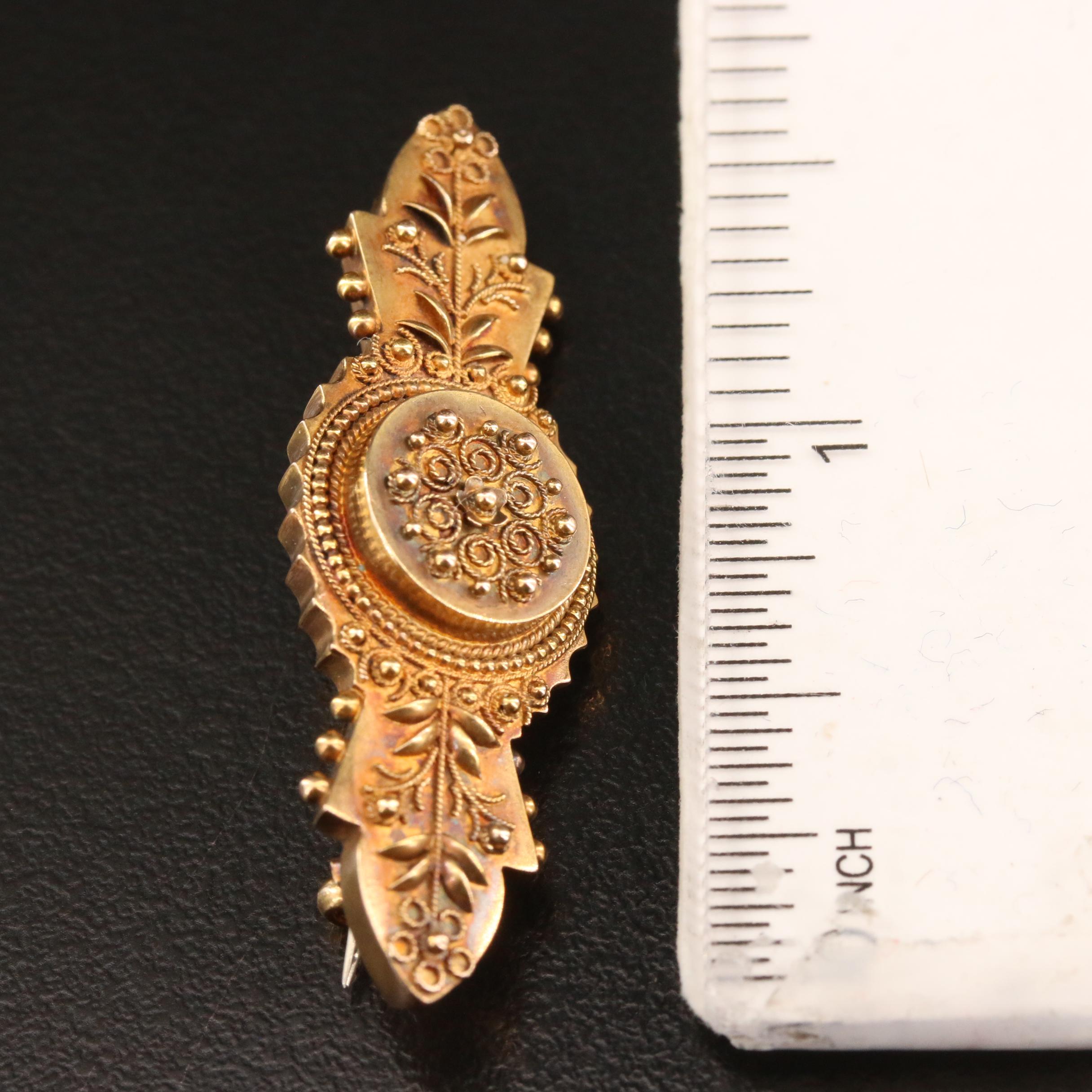 Mid-Victorian 15K Brooch with Granulation Pattern