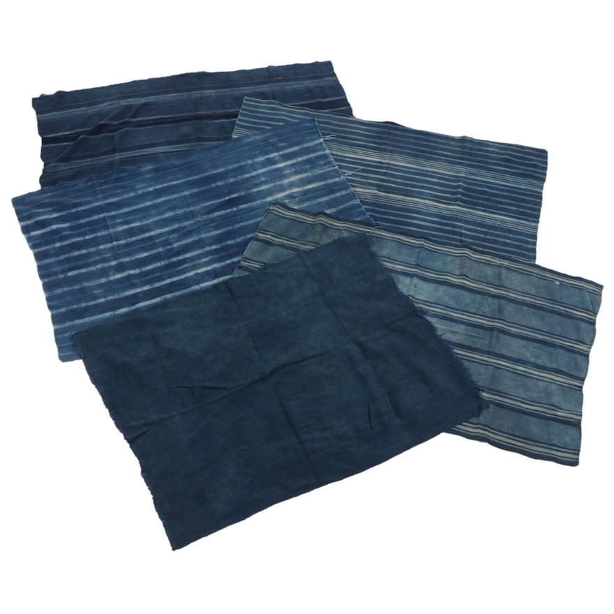 West African Handwoven Indigo-Dyed Cotton Textile Wrappers
