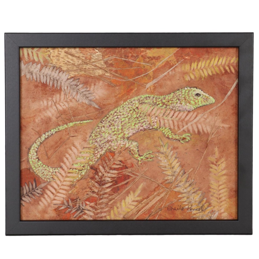 Sheila Bonser Mixed Media Paper Collage "Gecko," 21st Century