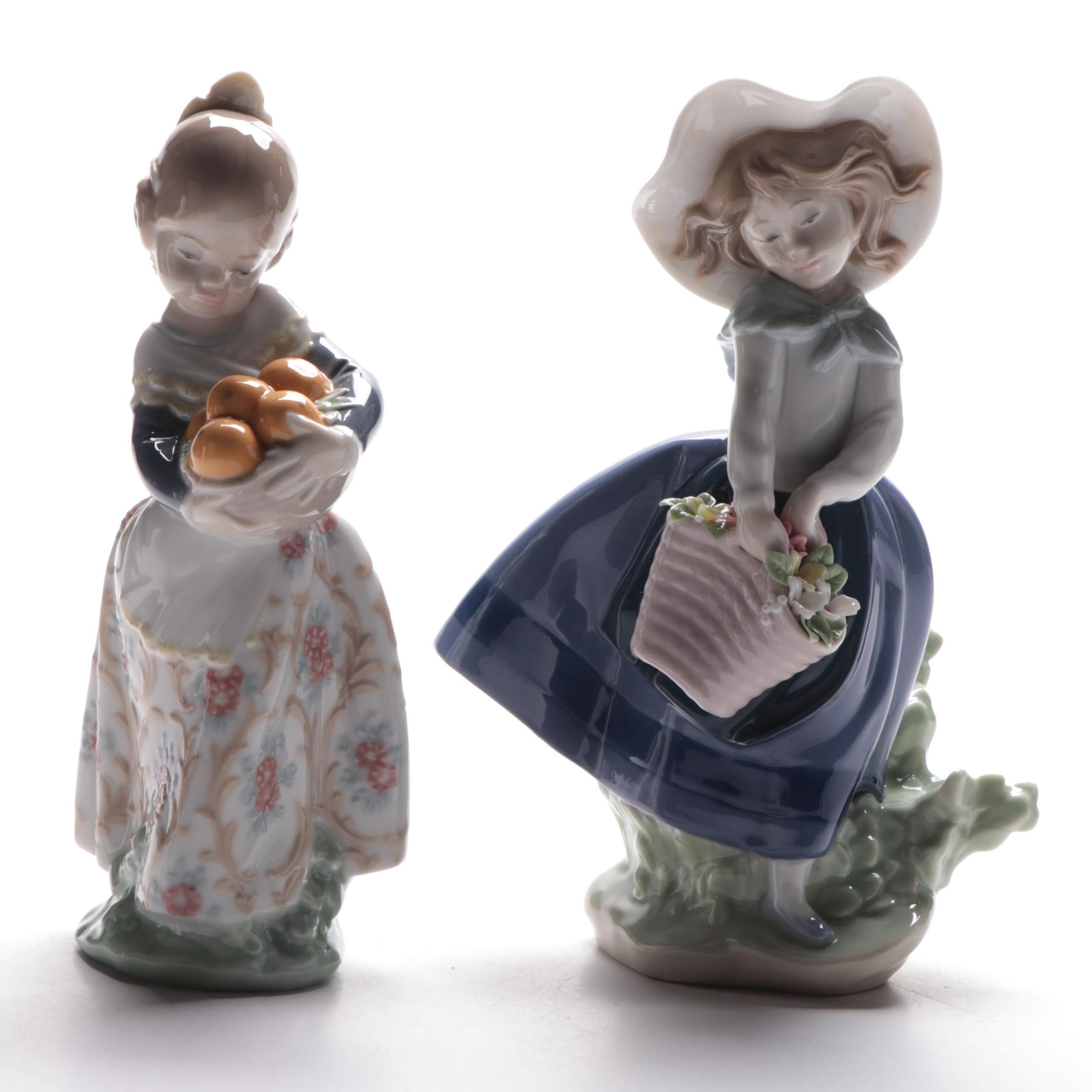 Lladró "Pretty Pickings" and "Valencian Girl" Porcelain Figurines