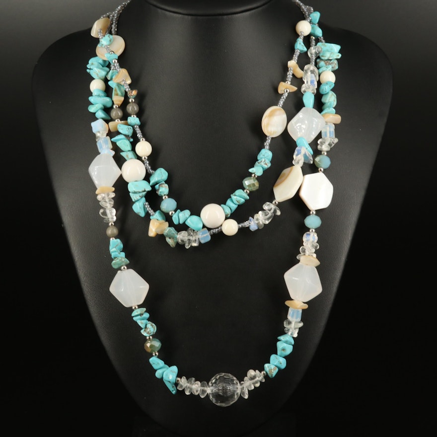 Amrita Singh Mother of Pearl, Magnesite and Glass Triple Strand Necklace