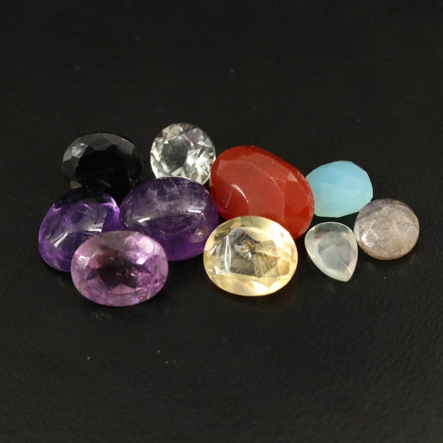 Loose Mixed Gemstones Including Amethyst, Agate and Labradorite