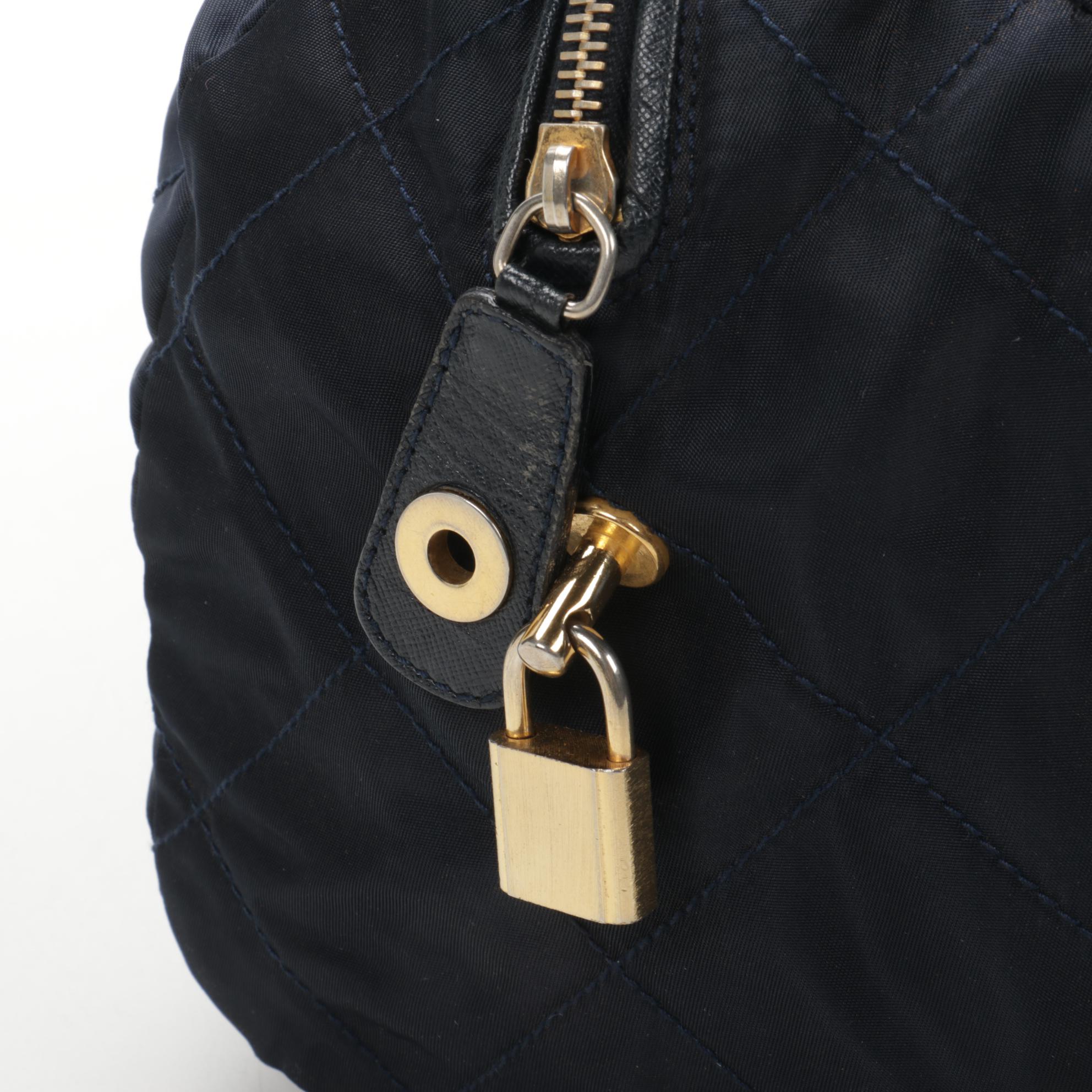 Prada Chain Strap Shoulder Bag in Quilted Navy Blue Tessuto Nylon