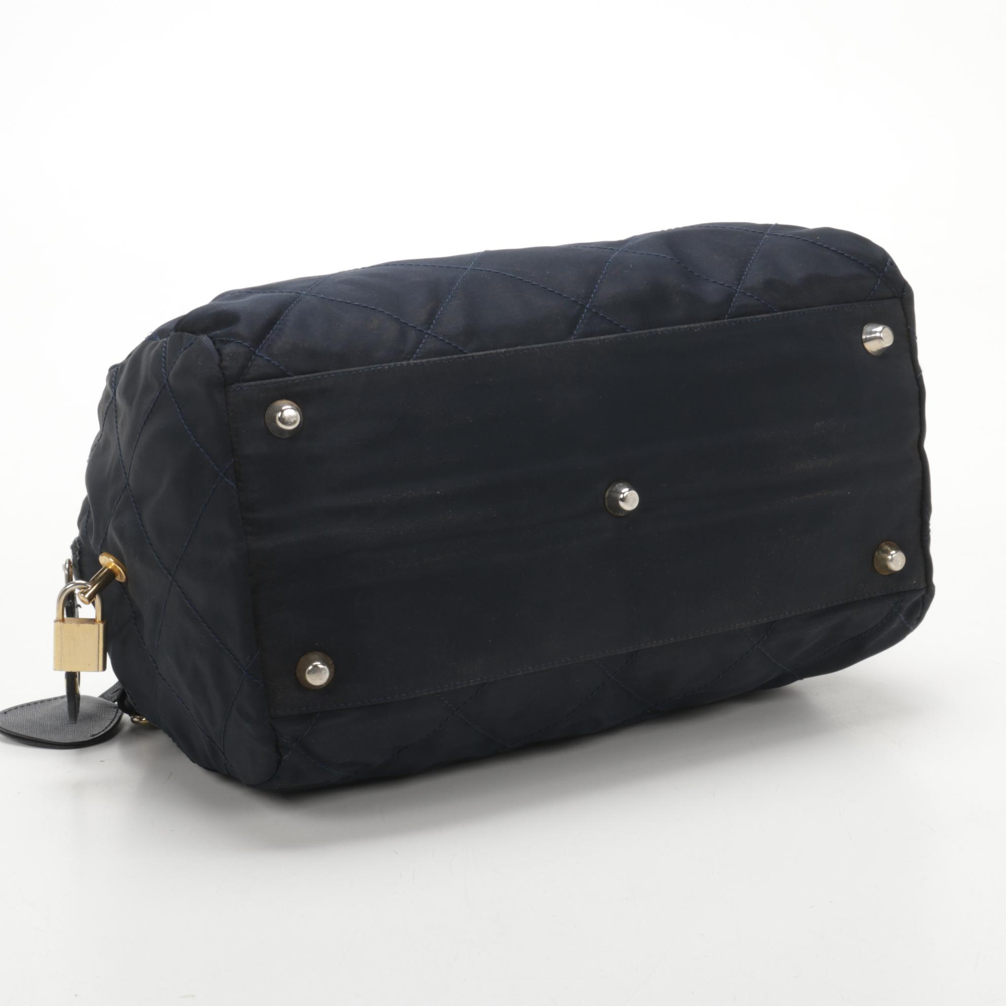 Prada Chain Strap Shoulder Bag in Quilted Navy Blue Tessuto Nylon