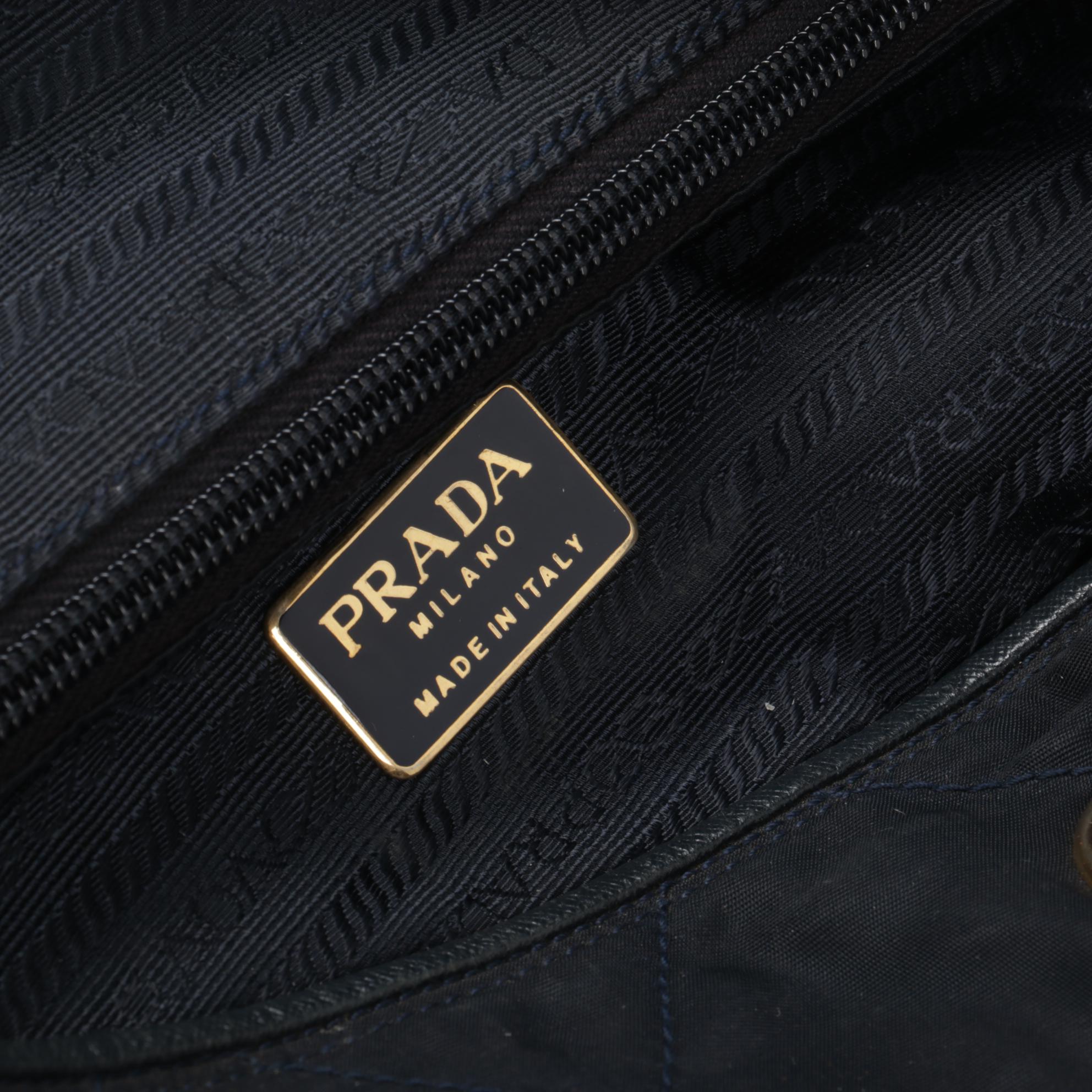 Prada Chain Strap Shoulder Bag in Quilted Navy Blue Tessuto Nylon