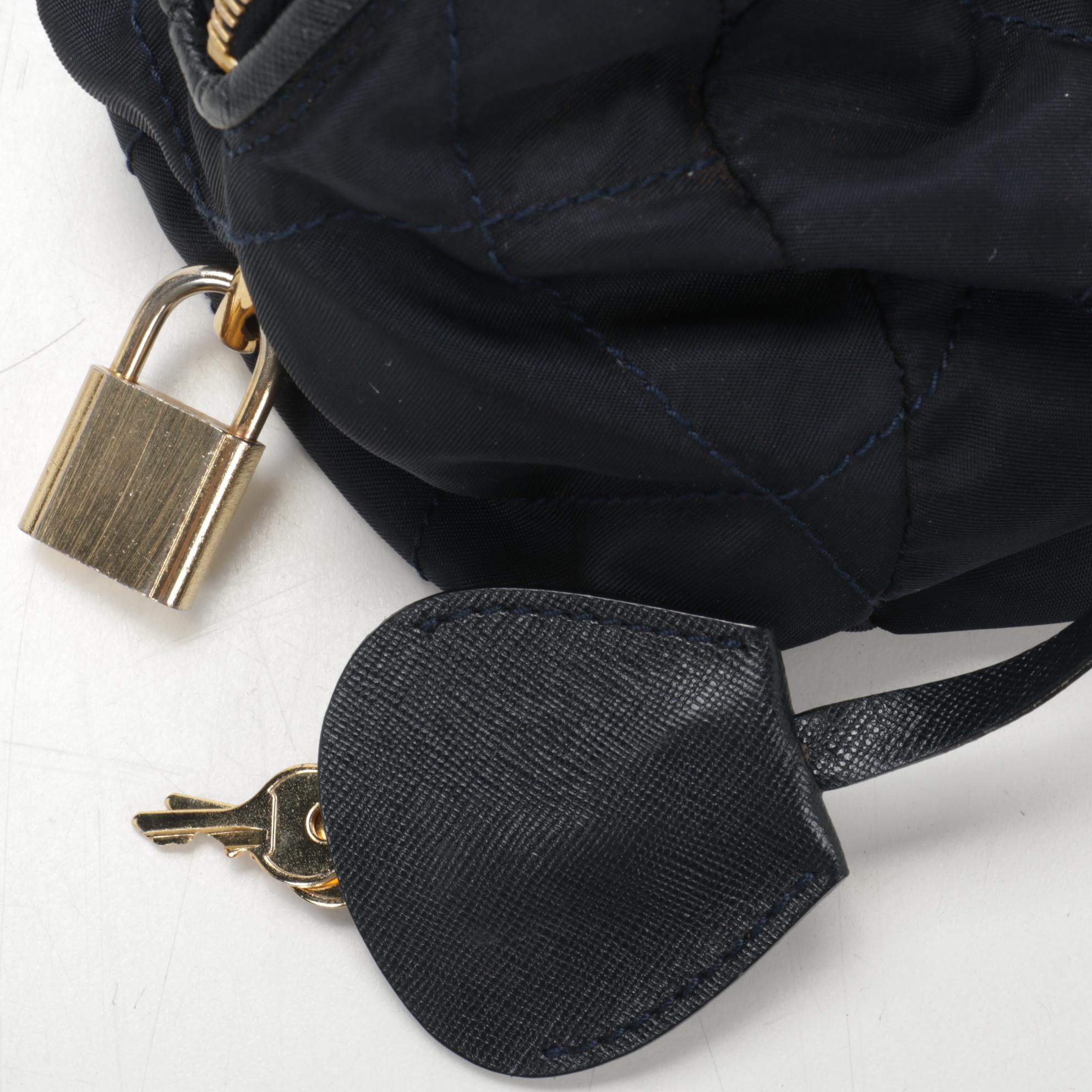 Prada Chain Strap Shoulder Bag in Quilted Navy Blue Tessuto Nylon