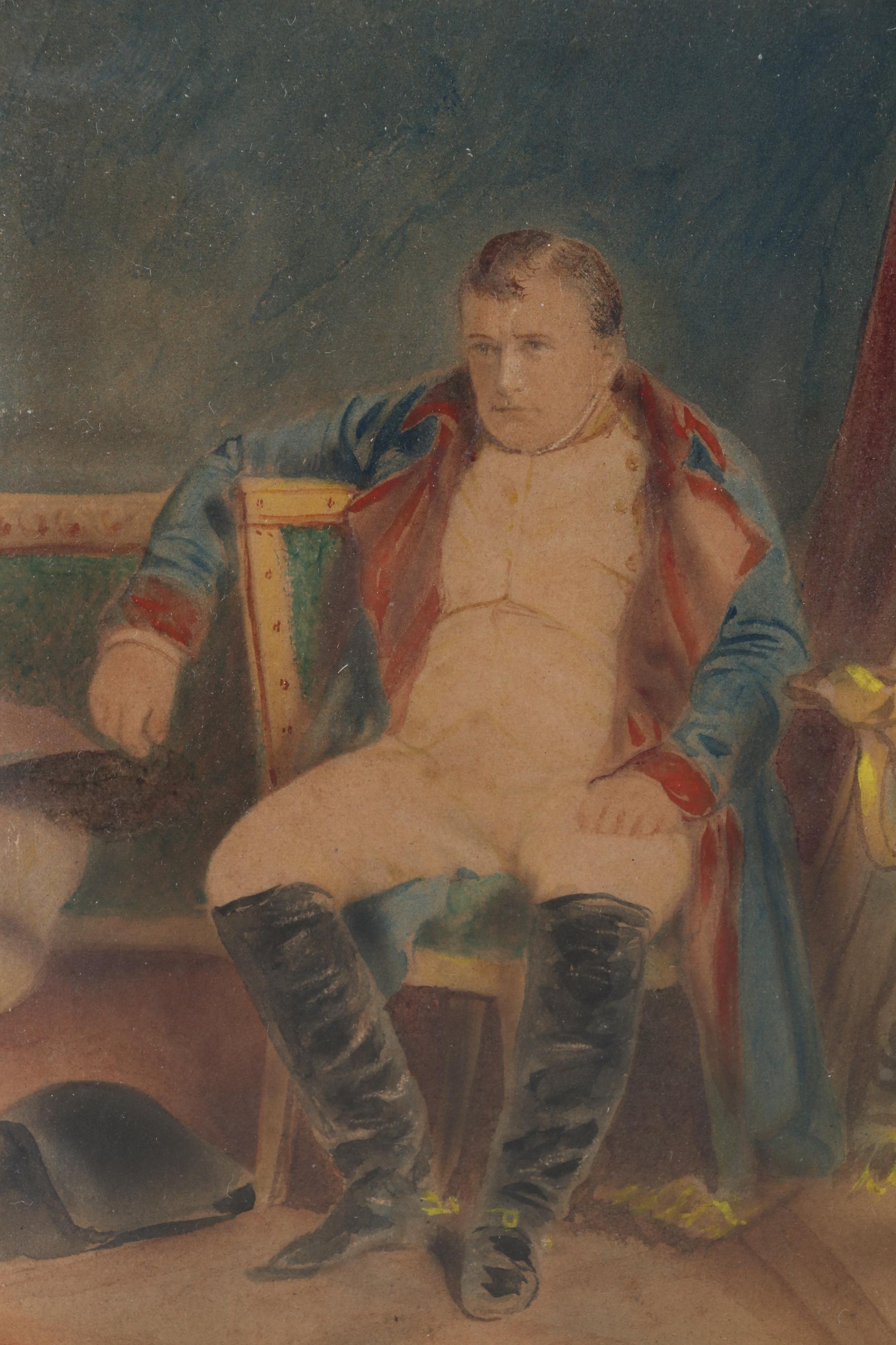 Miniature Watercolor Painting after Paul Delaroche "Napoleon I at Fontainebleau"