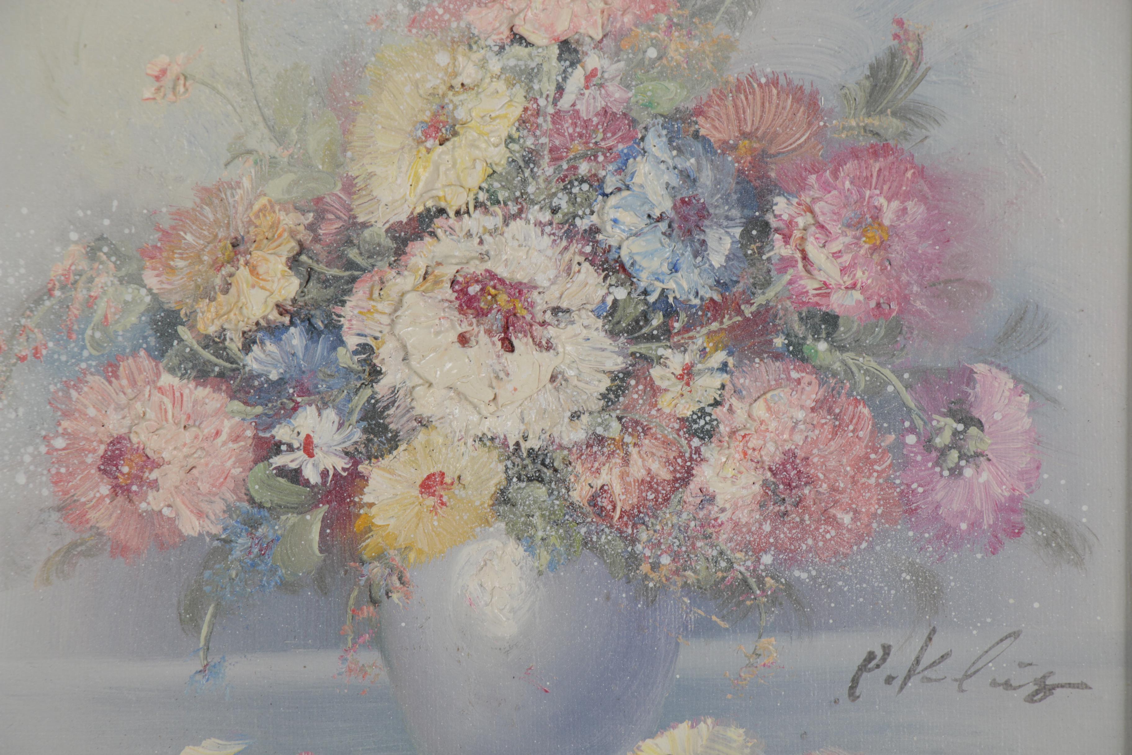 Pegaret Keeling Impasto Oil Paintings of Flowers, Late 20th Century