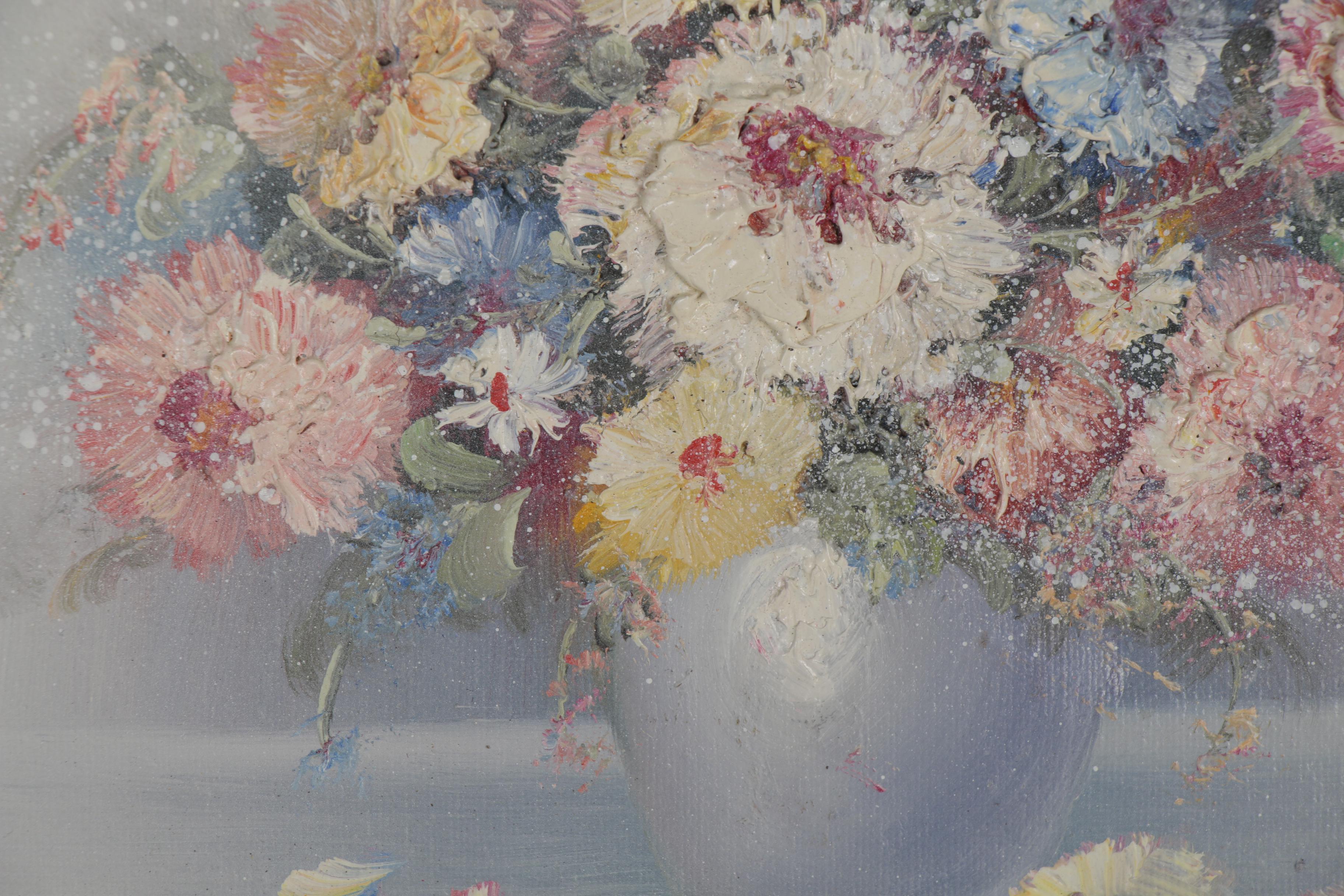 Pegaret Keeling Impasto Oil Paintings of Flowers, Late 20th Century