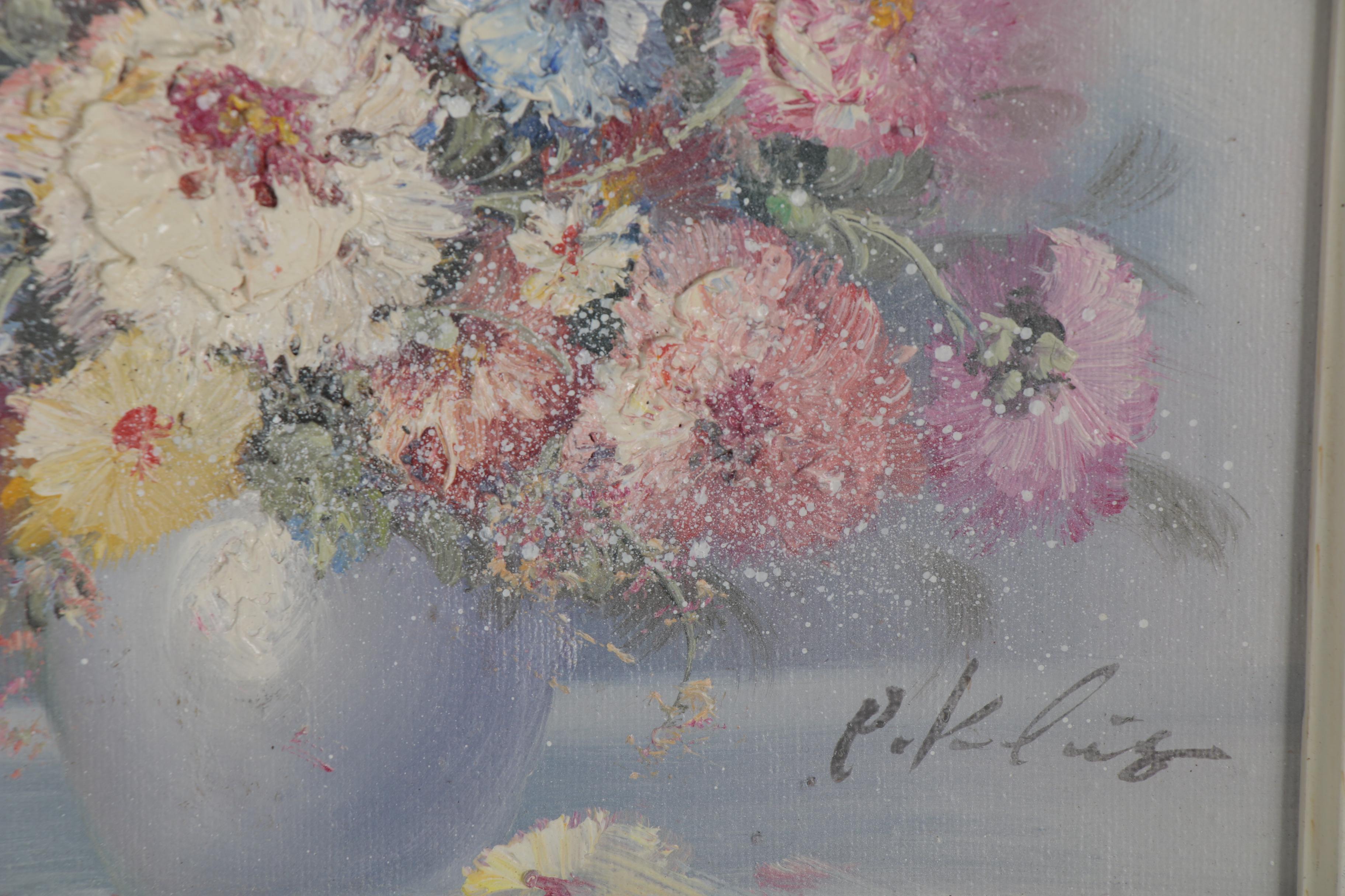Pegaret Keeling Impasto Oil Paintings of Flowers, Late 20th Century