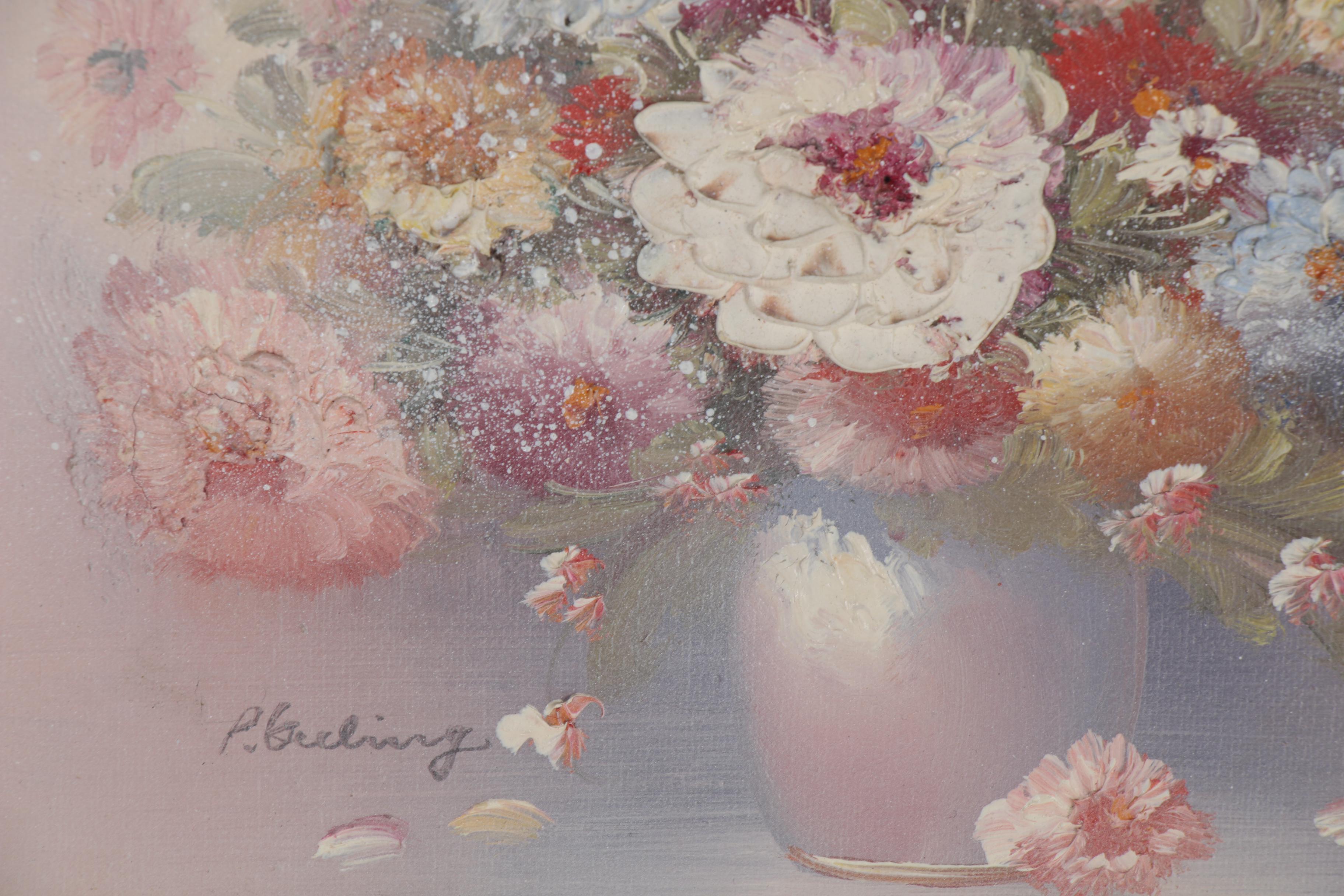 Pegaret Keeling Impasto Oil Paintings of Flowers, Late 20th Century