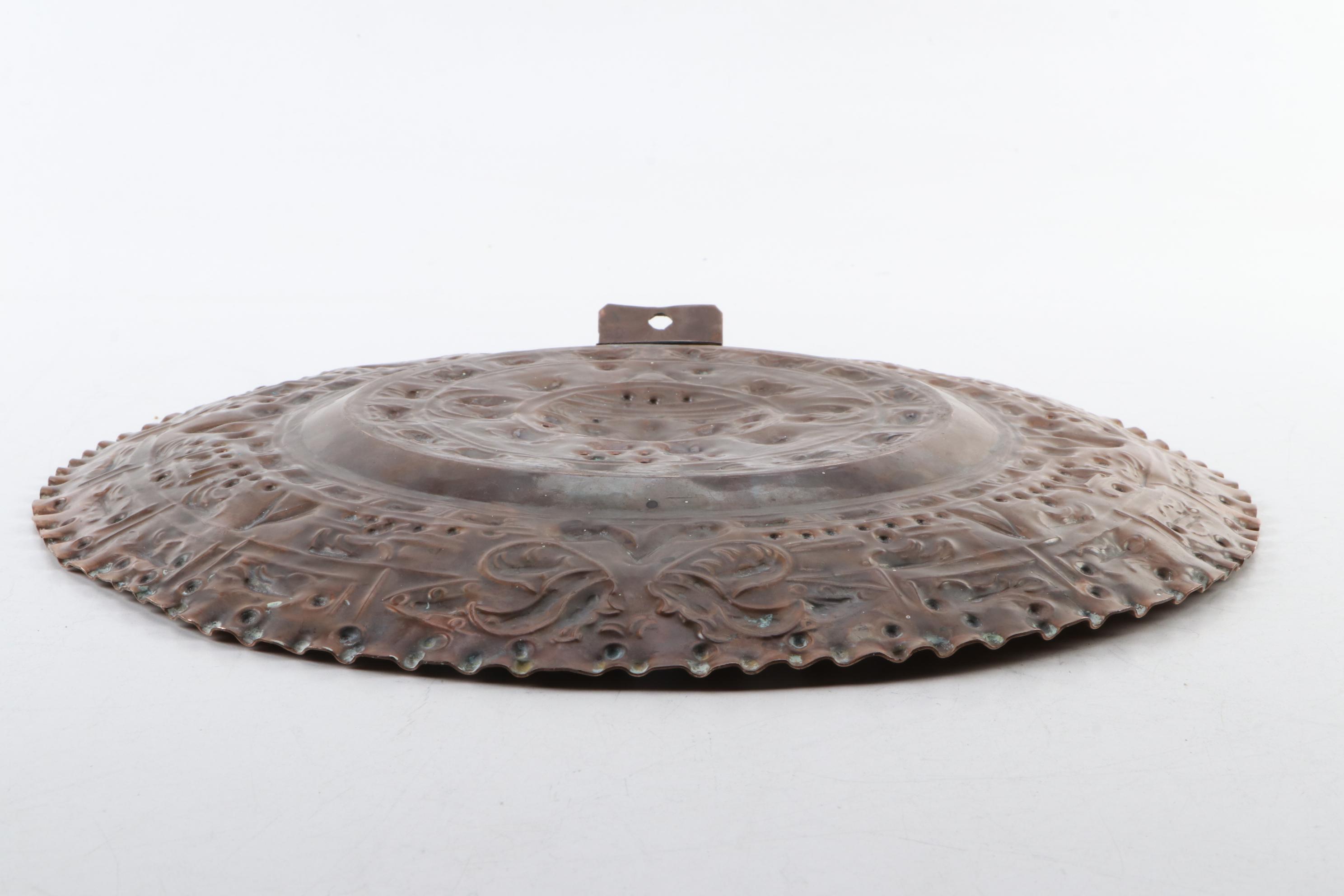 J.G.G. Mexico Aztec Calendar Style Repoussé Copper Wall Plaque