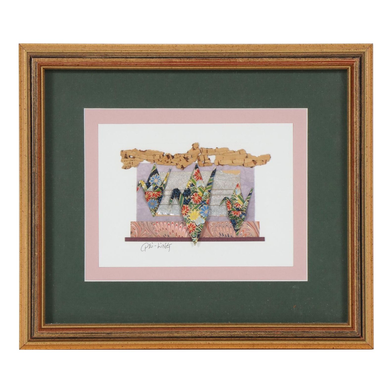 Pei-Ling Becker Paper Origami Mixed Media Composition "Happy Family"