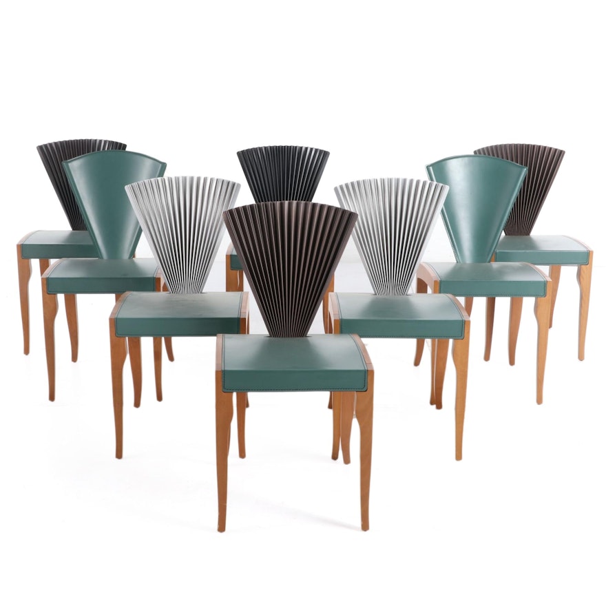 Cattelan Italia Beech and Leather Fan-Back Memphis Style Side Chairs