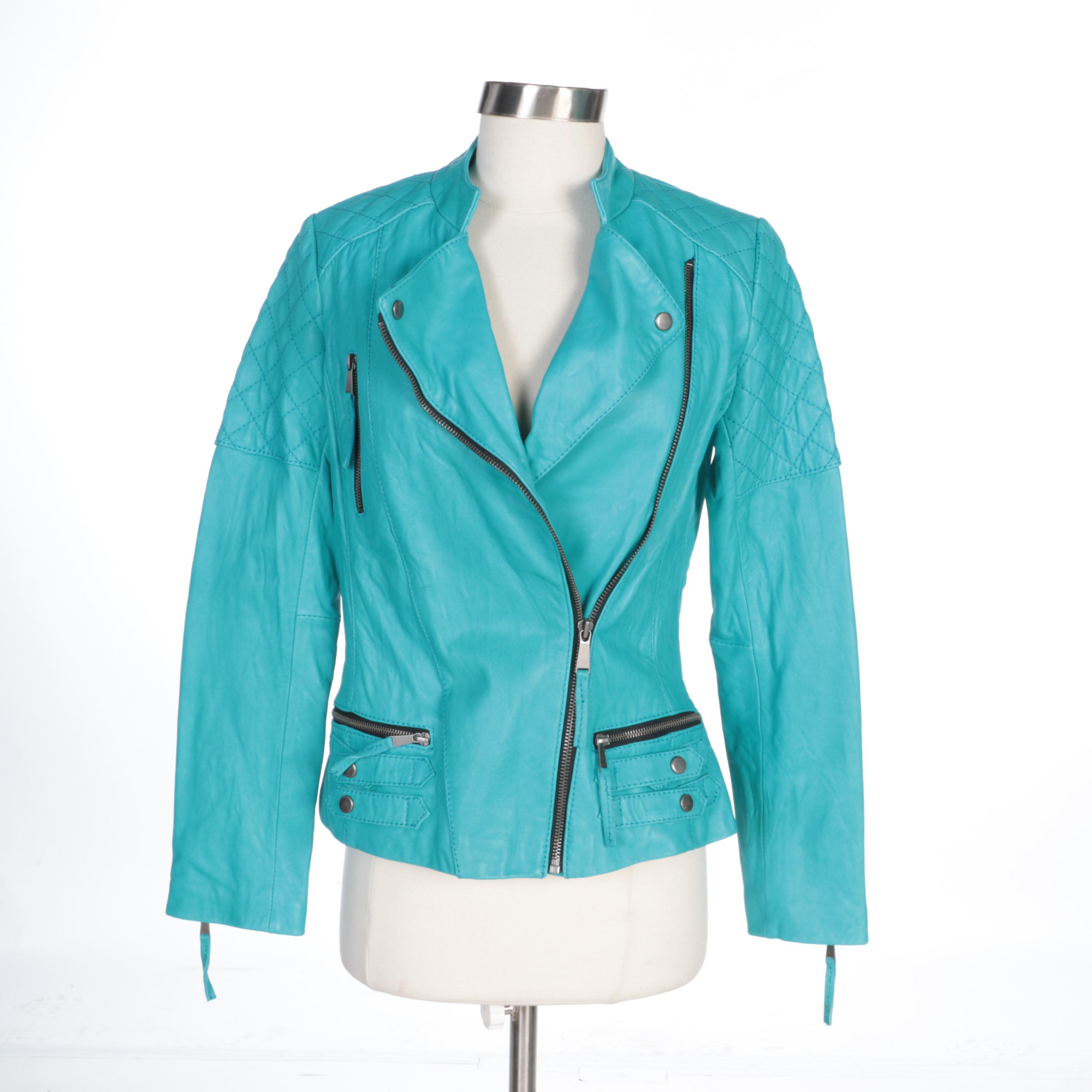 Neiman Marcus Leather Jacket and Escada Jacket with Knit Short Sleeved Top