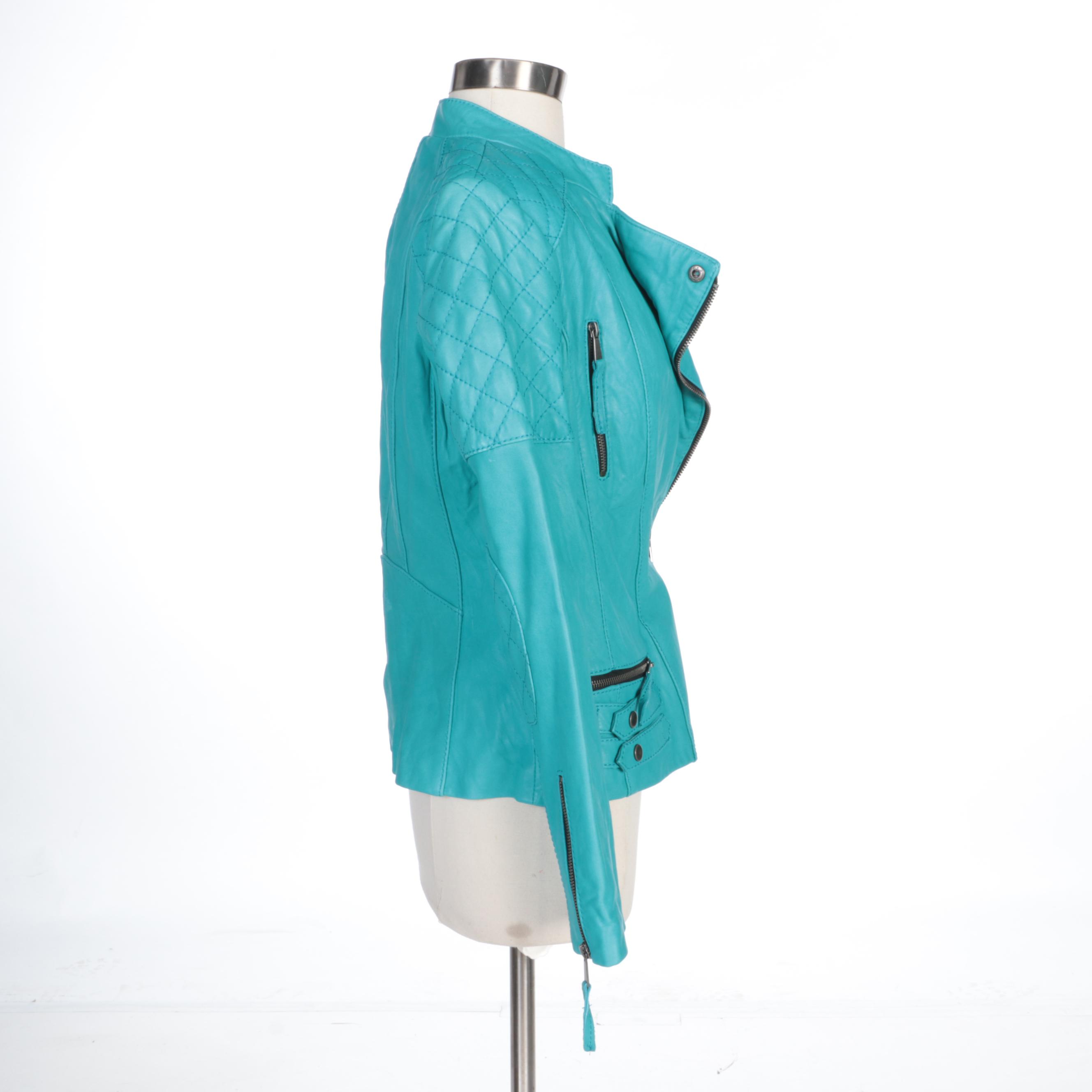 Neiman Marcus Leather Jacket and Escada Jacket with Knit Short Sleeved Top