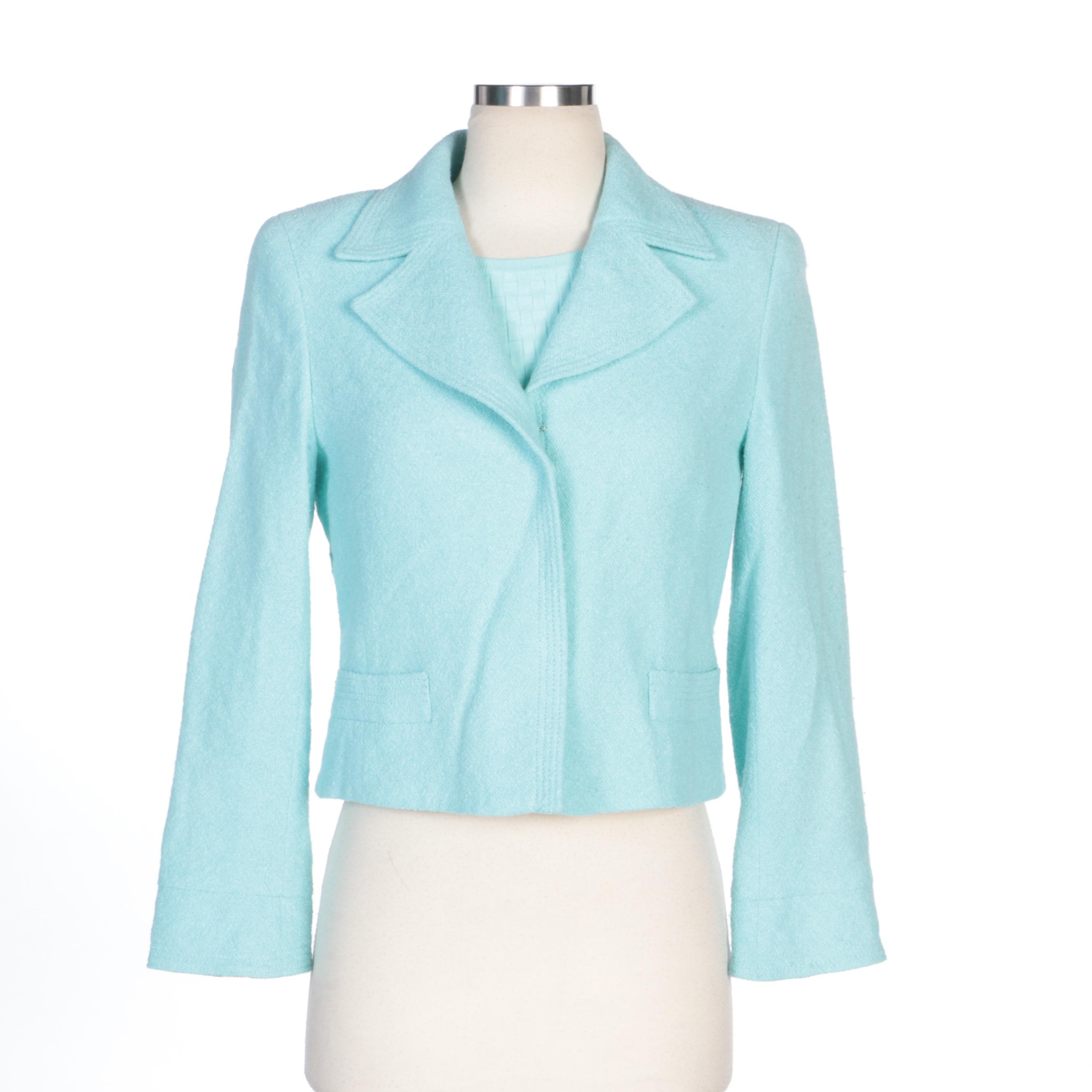Neiman Marcus Leather Jacket and Escada Jacket with Knit Short Sleeved Top
