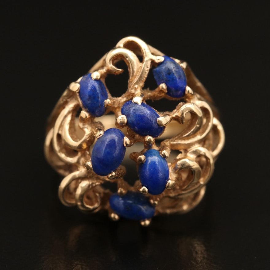 14K Lapis Lazuli Ring with Openwork Scroll Pattern