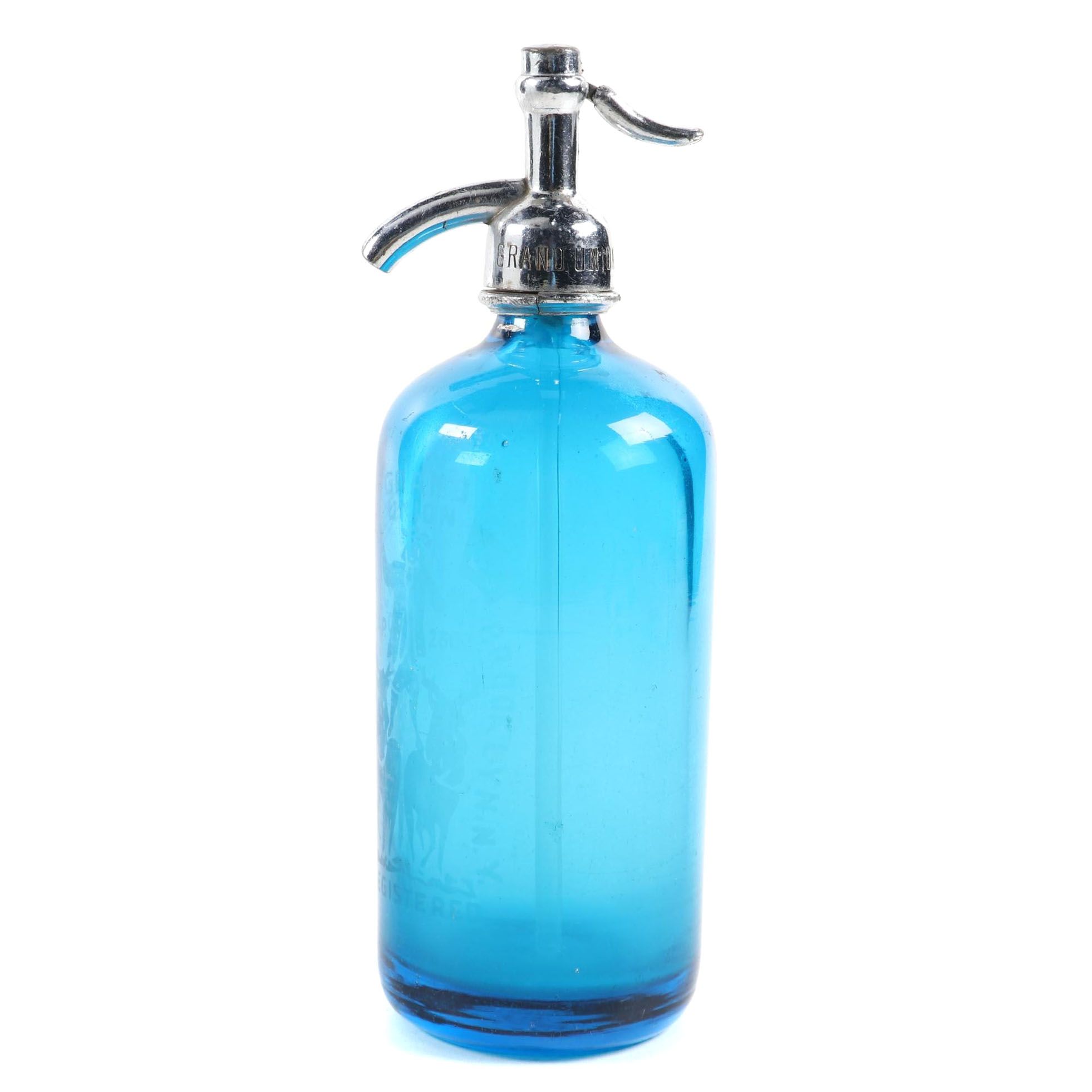 Grand Union Mineral Water Co. Blue Glass Seltzer Bottle, Mid-20th C.