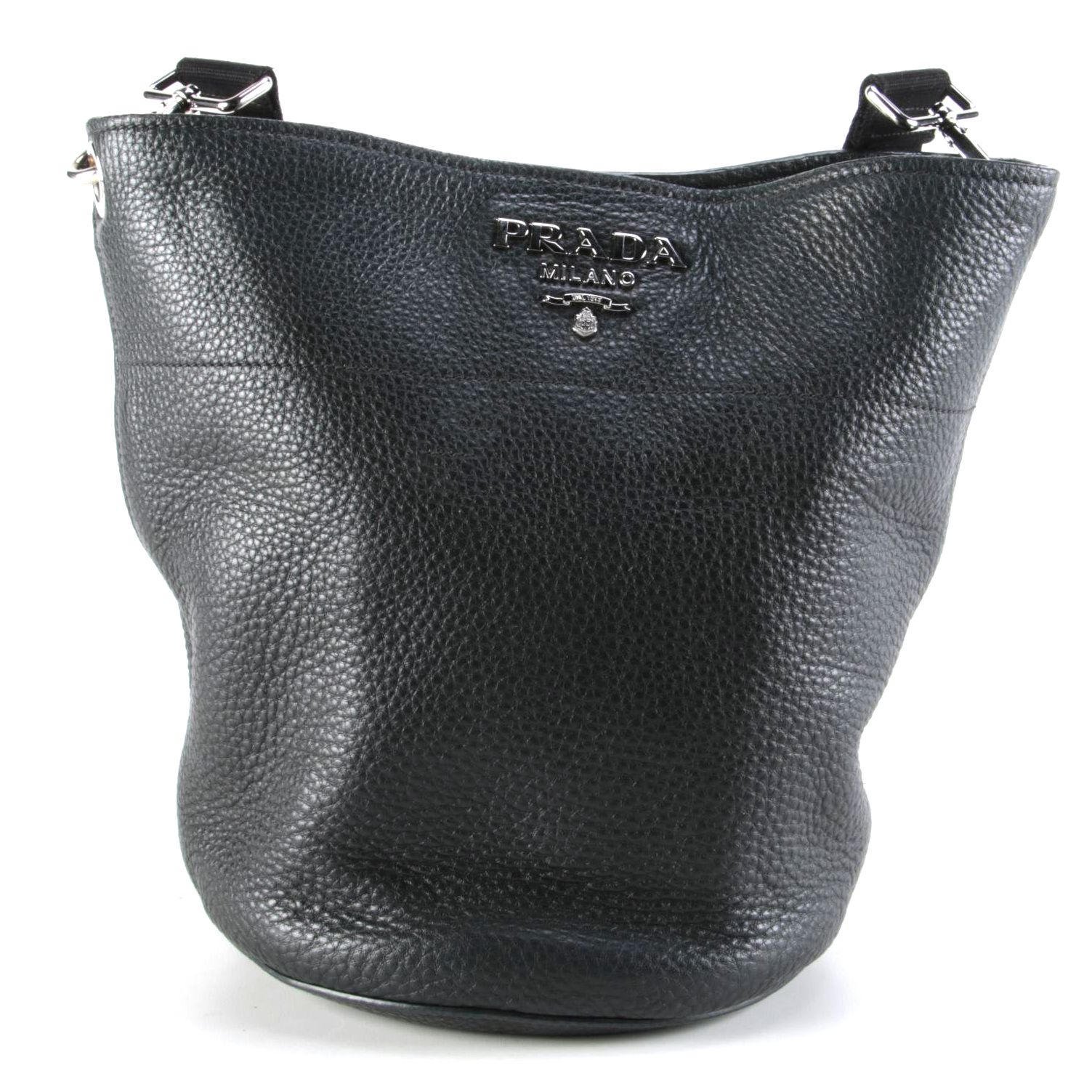 Prada Vitello Daino Leather Bucket Bag in Black