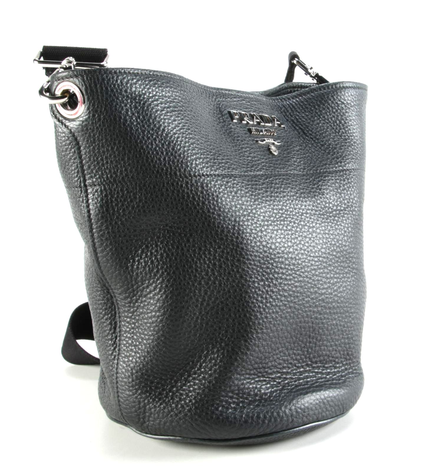 Prada Vitello Daino Leather Bucket Bag in Black