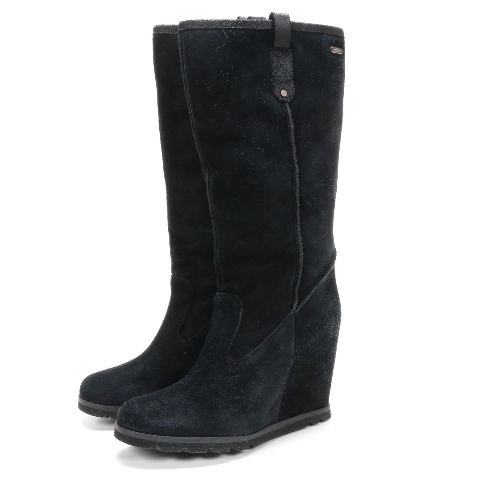 UGG Soliel Black Suede Mid-Calf Wedge Boots