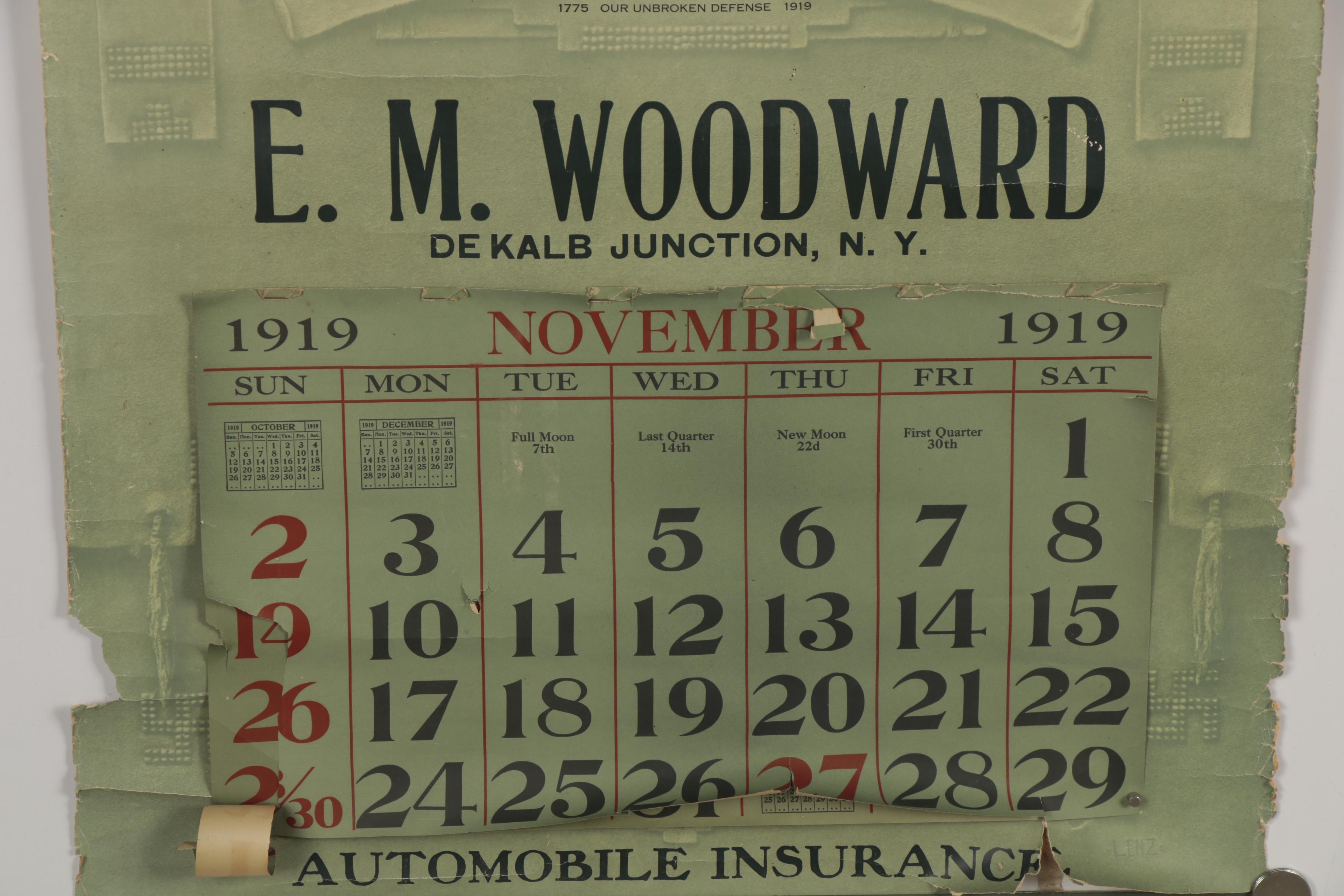 E.M Woodward Automobile Insurance Calendar, 1919