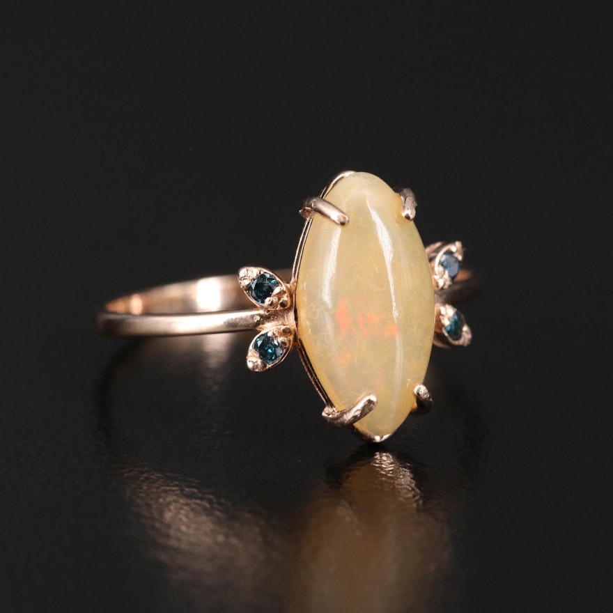 14K Opal Ring with Diamond Accents