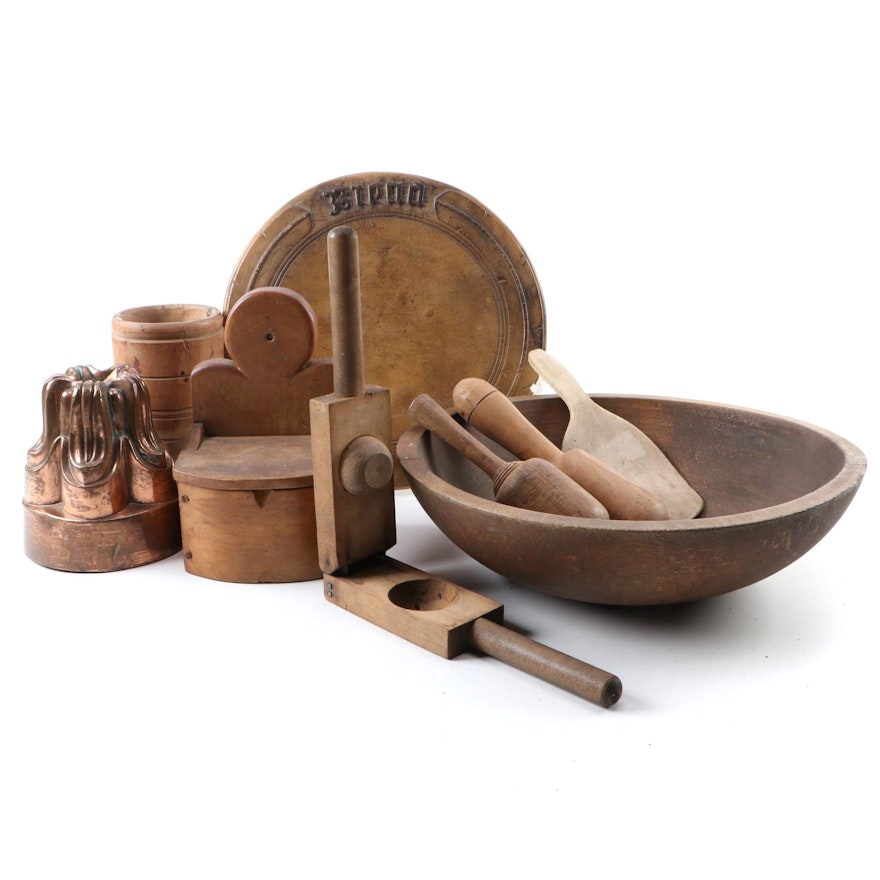 Copper Mold, Wooden Dough Bowl, and More Wooden Kitchen Tools