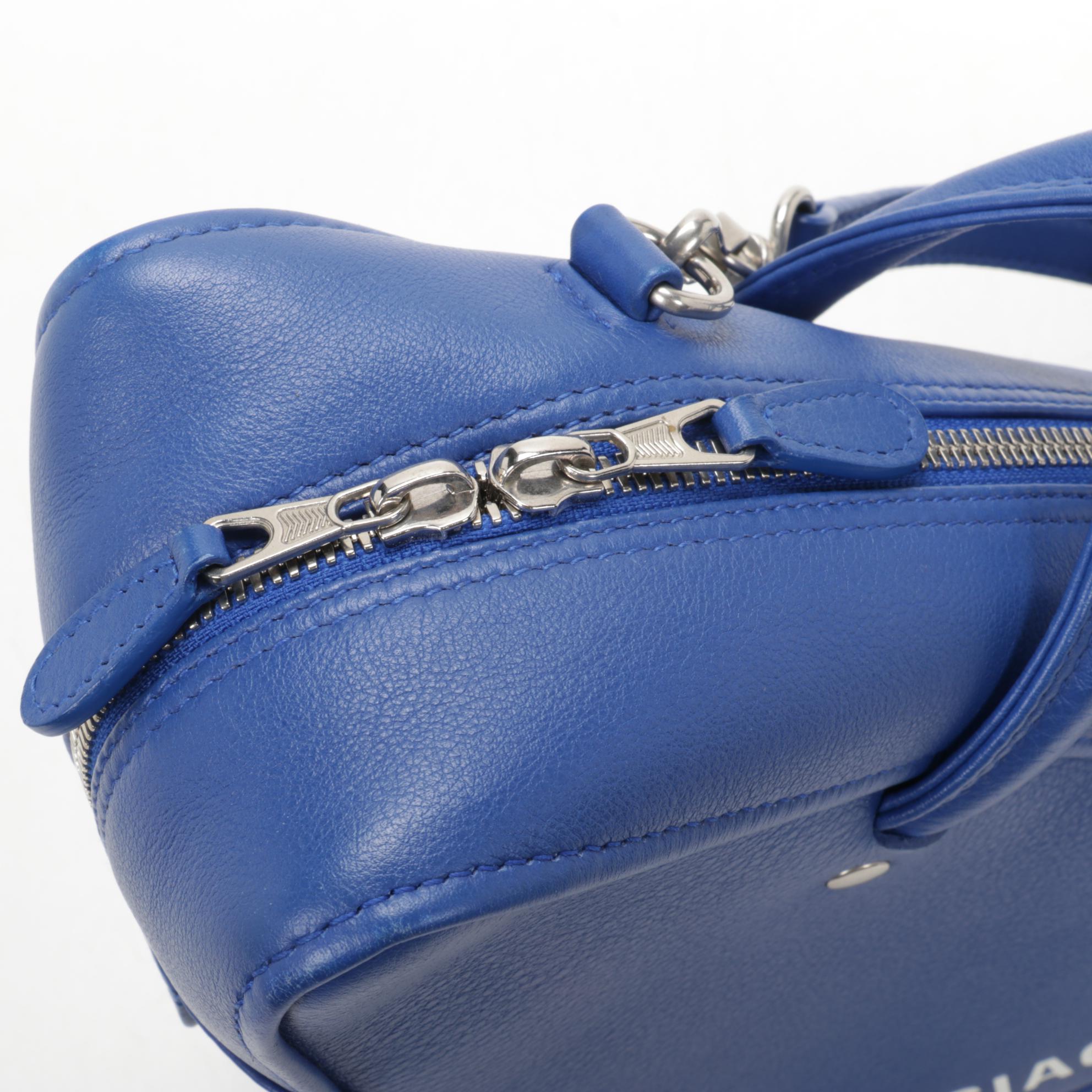 Balenciaga Medium Triangle Duffel in Blue Leather with Crossbody Strap