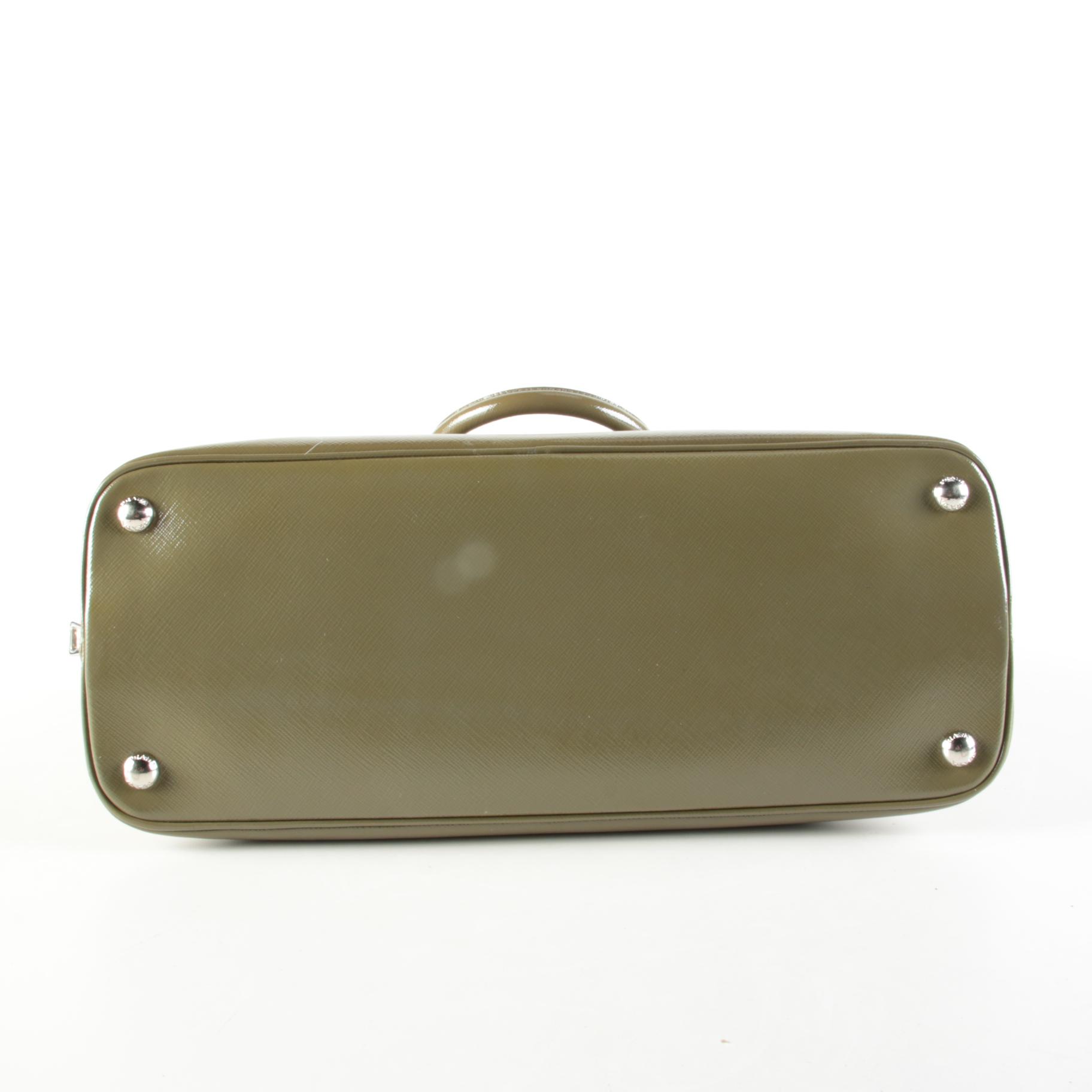 Prada Dome Satchel in Khaki Green Saffiano Leather with Shoulder Strap