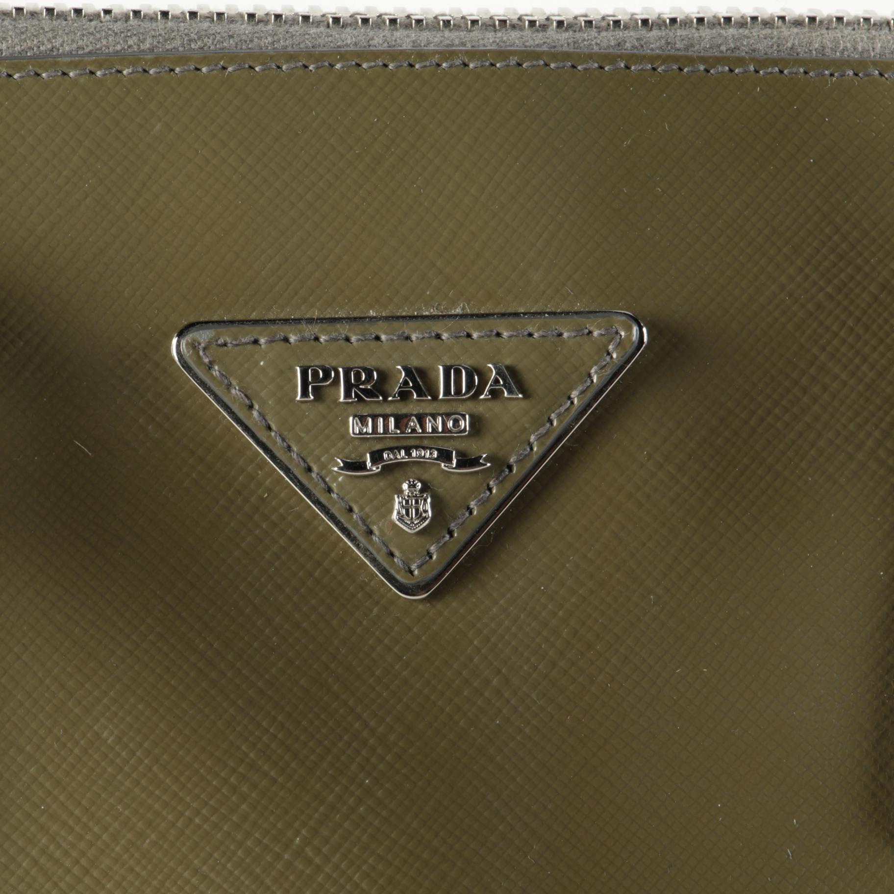 Prada Dome Satchel in Khaki Green Saffiano Leather with Shoulder Strap