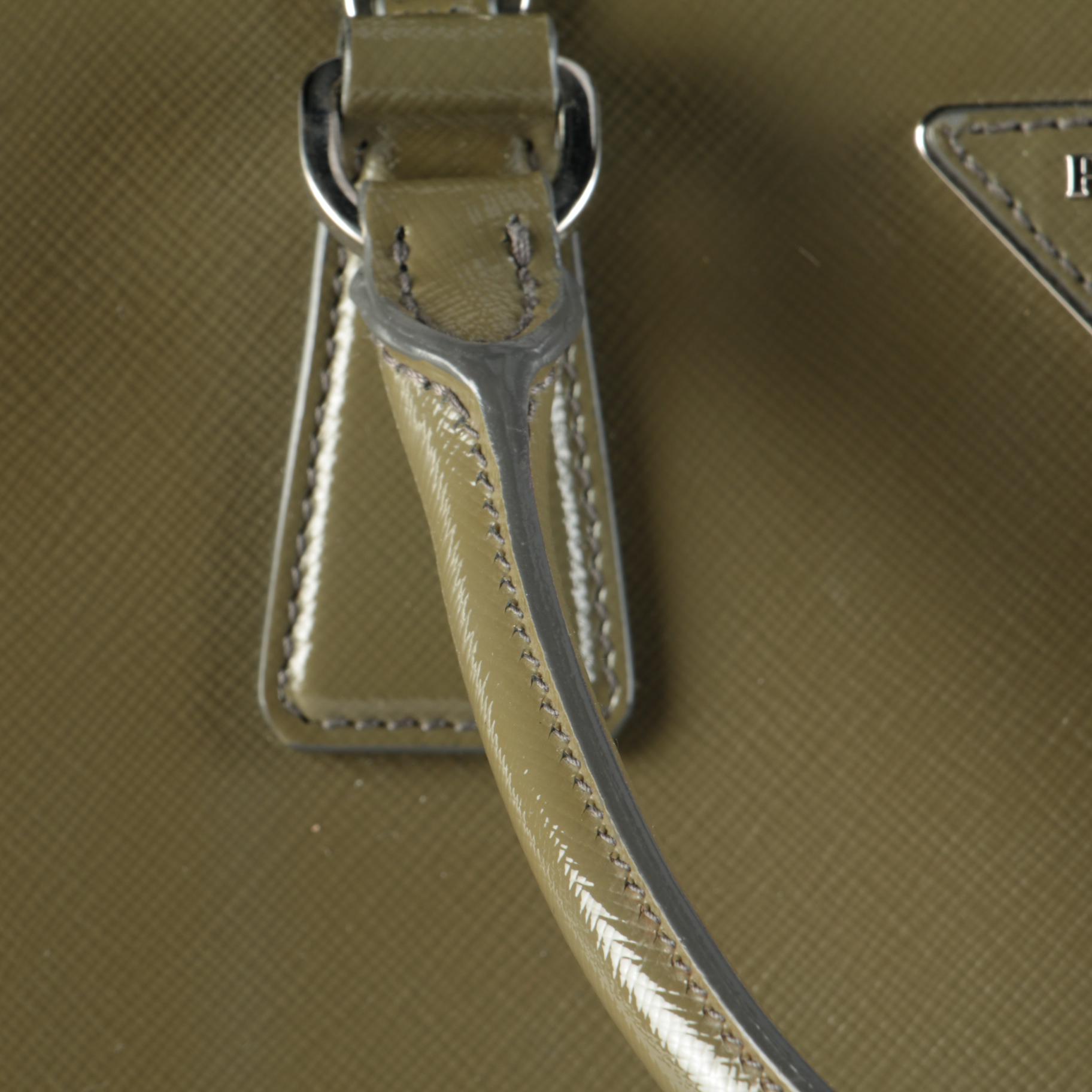 Prada Dome Satchel in Khaki Green Saffiano Leather with Shoulder Strap