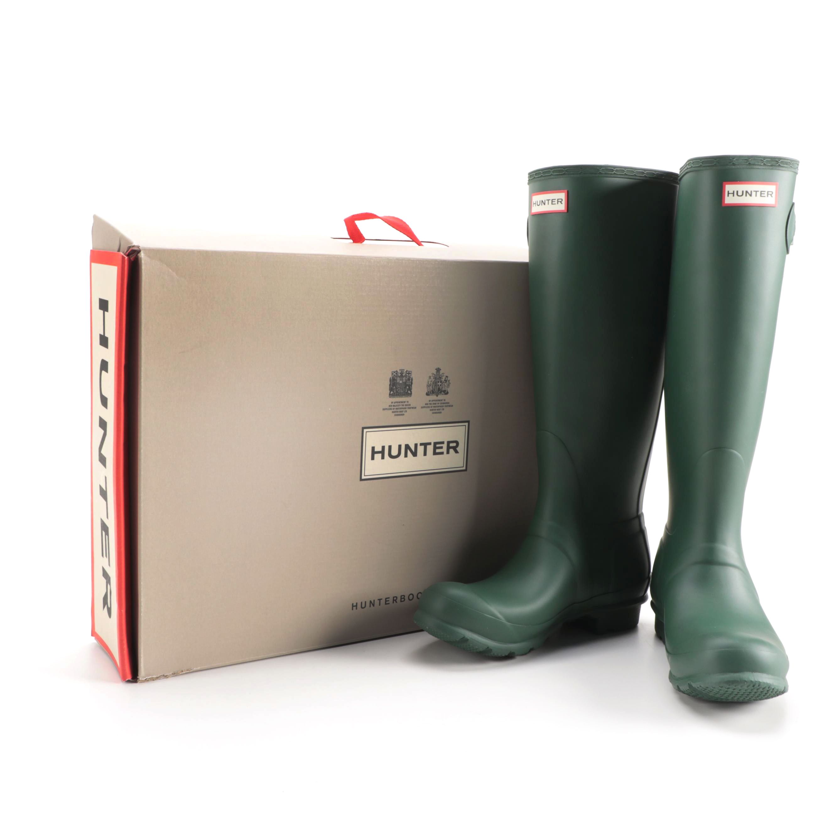 Hunter Original Tall Rain Boots in Matte Green with Box, Size 6