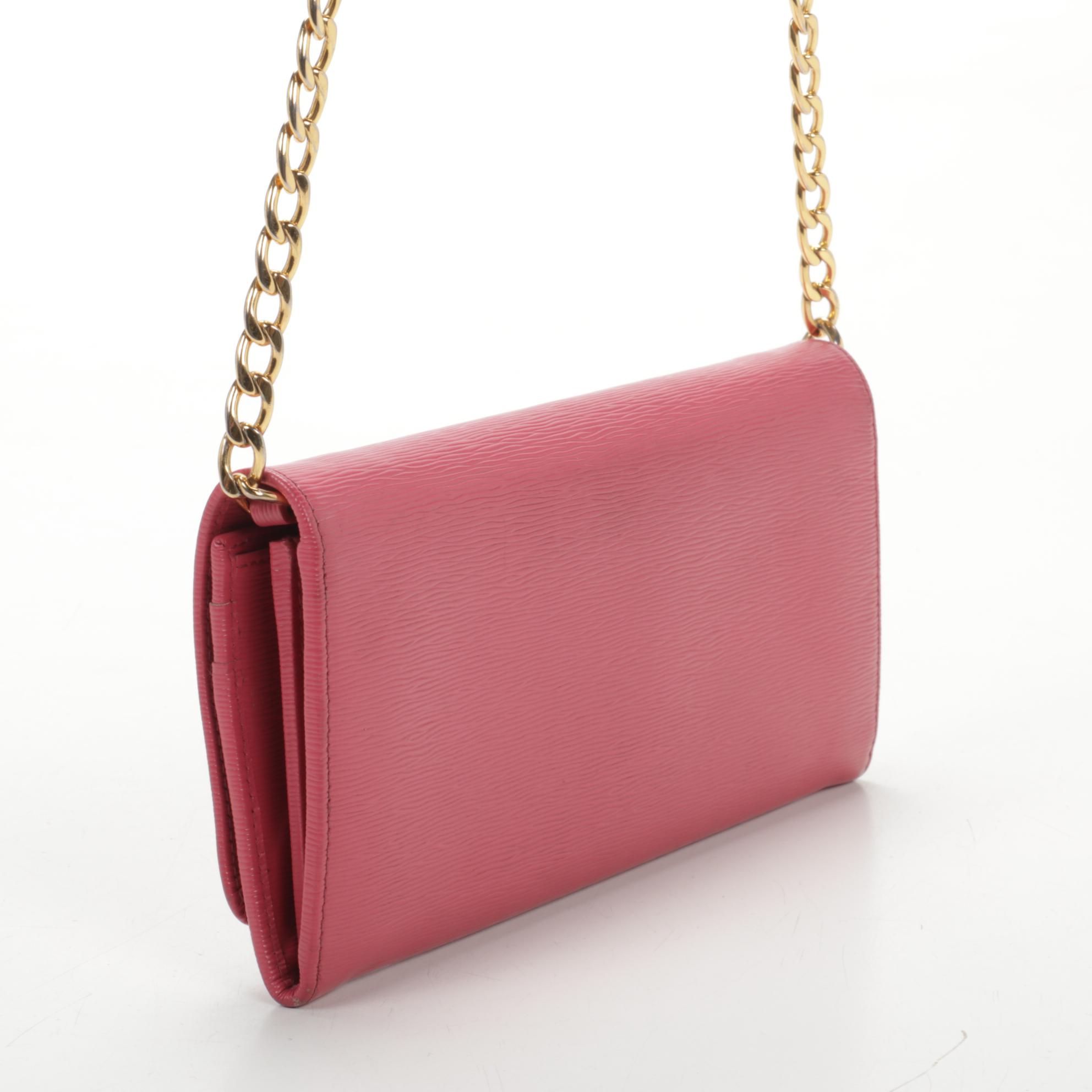 Prada Wallet on Chain in Textured Pink Leather
