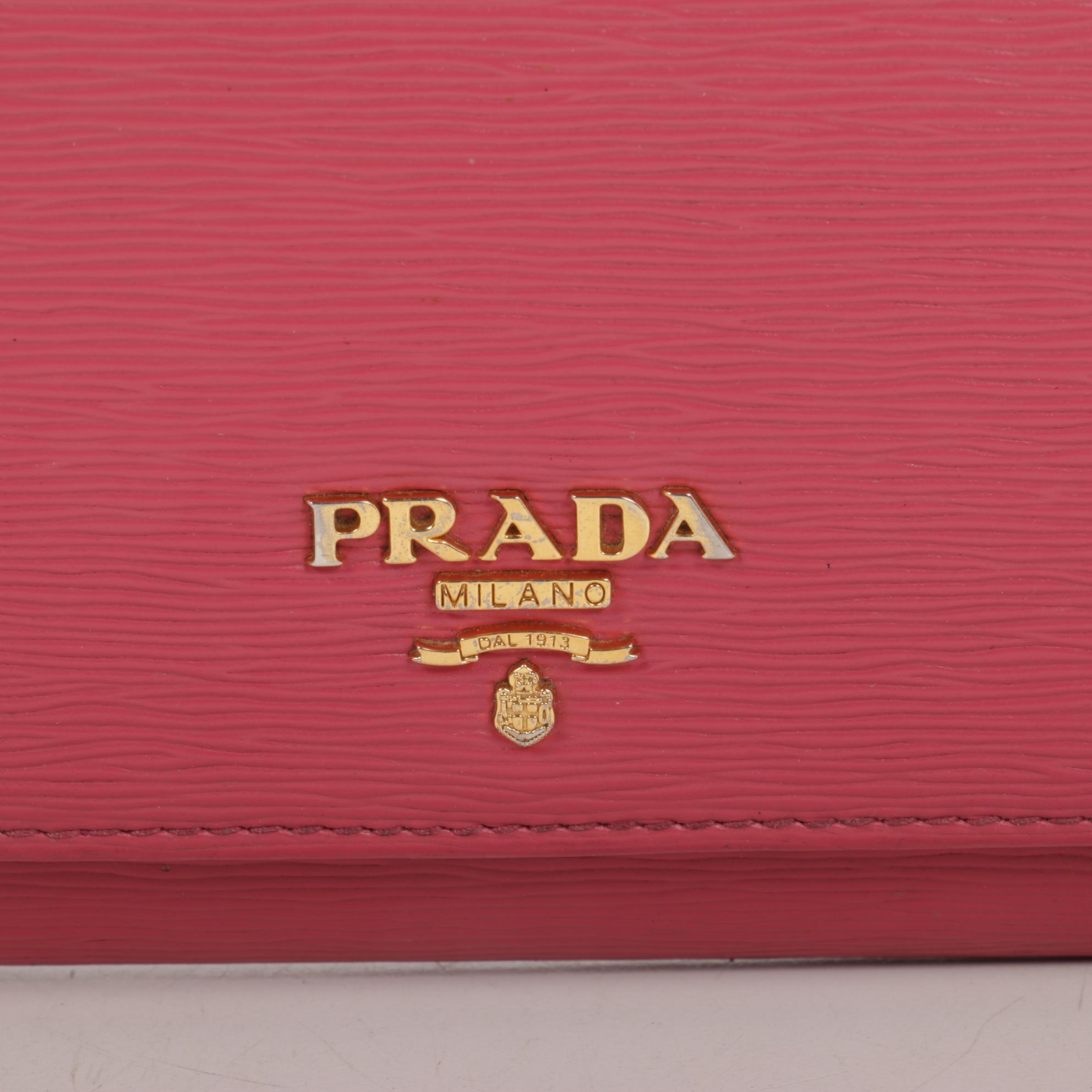 Prada Wallet on Chain in Textured Pink Leather