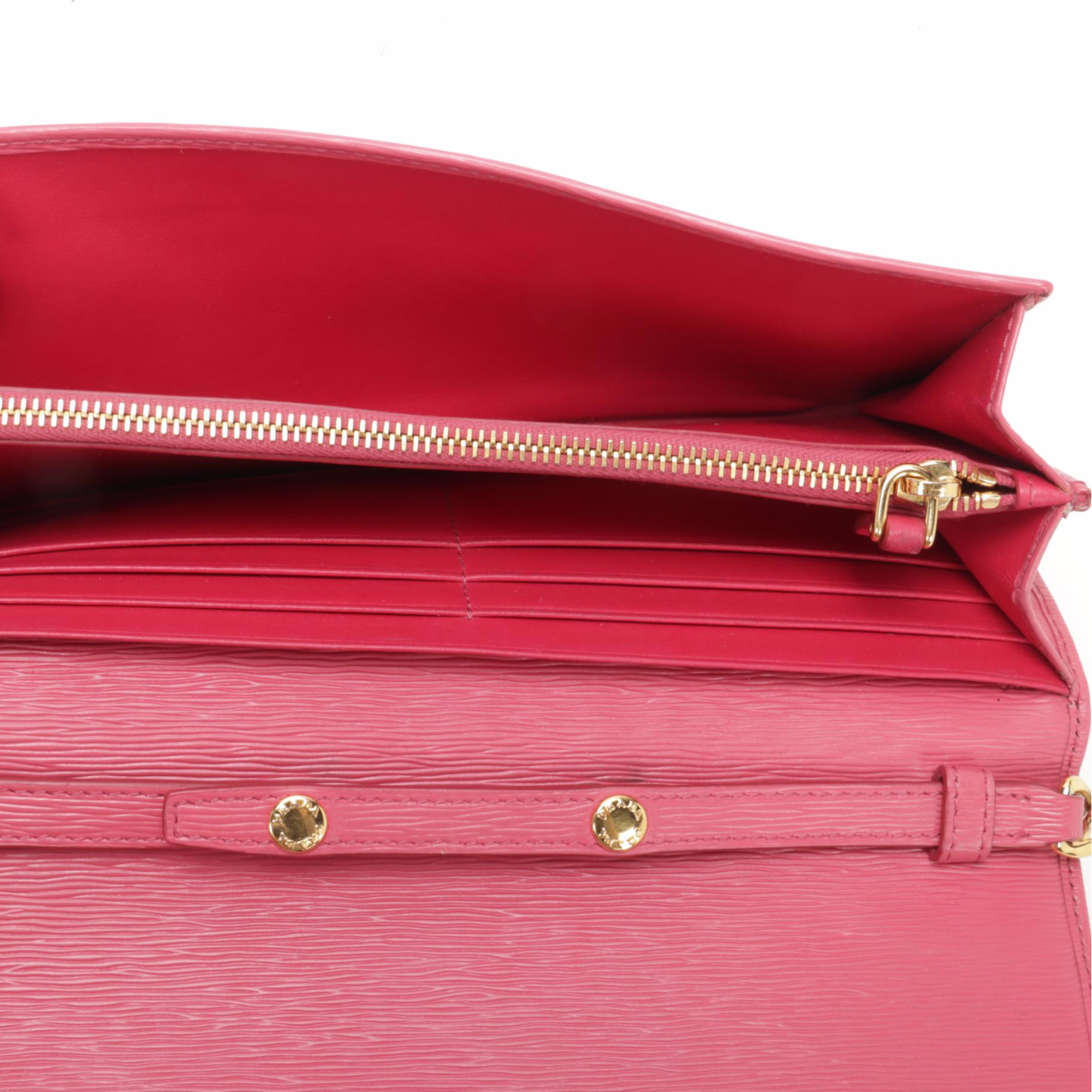 Prada Wallet on Chain in Textured Pink Leather