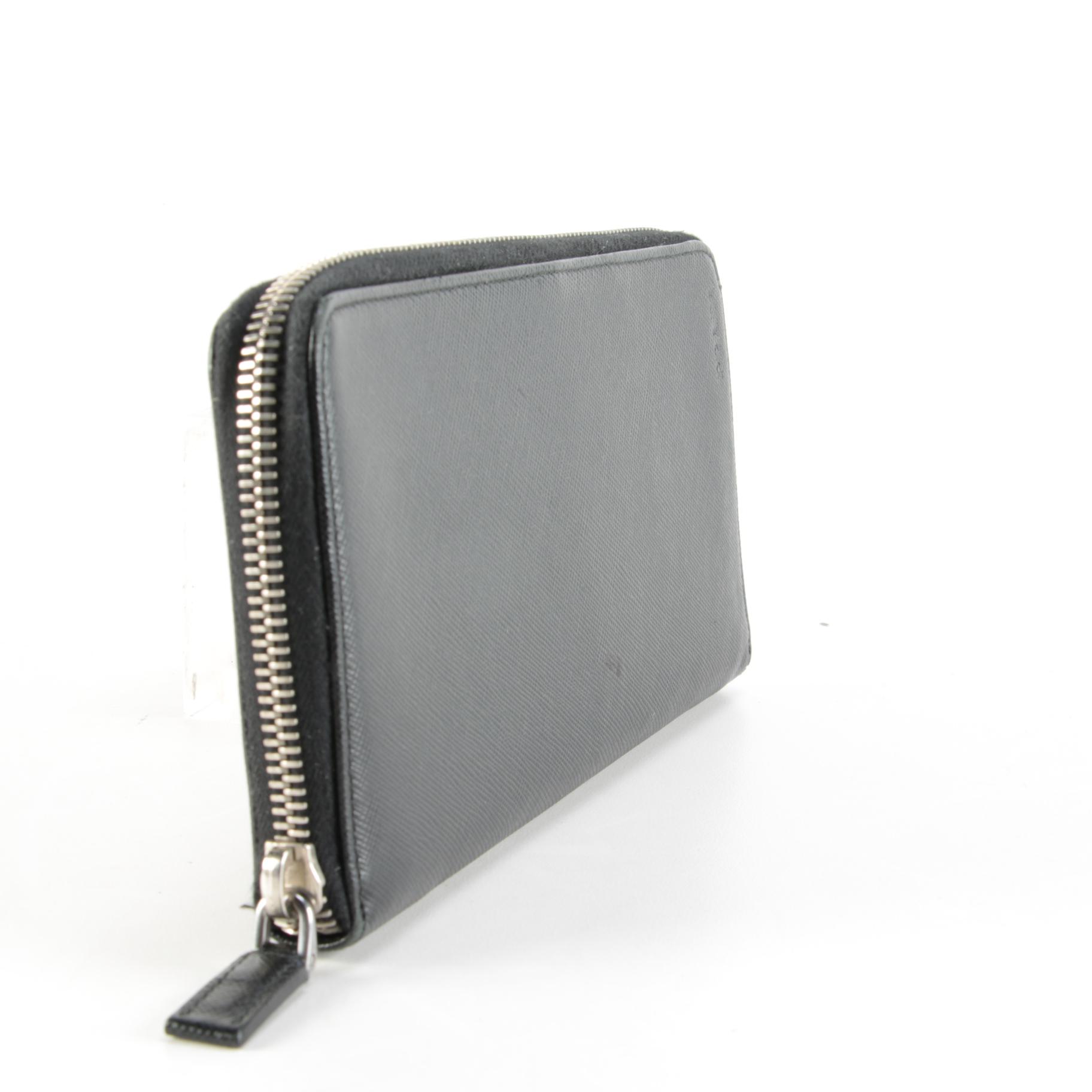 Prada Zip Around Wallet in Black Saffiano Leather