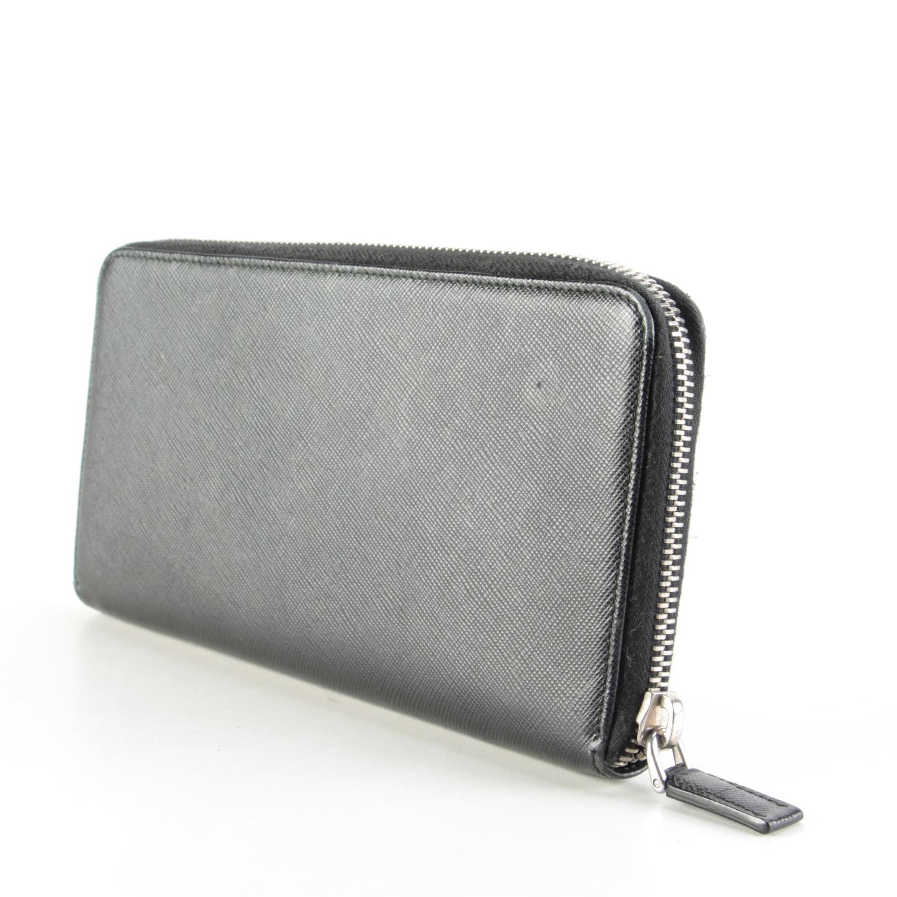 Prada Zip Around Wallet in Black Saffiano Leather
