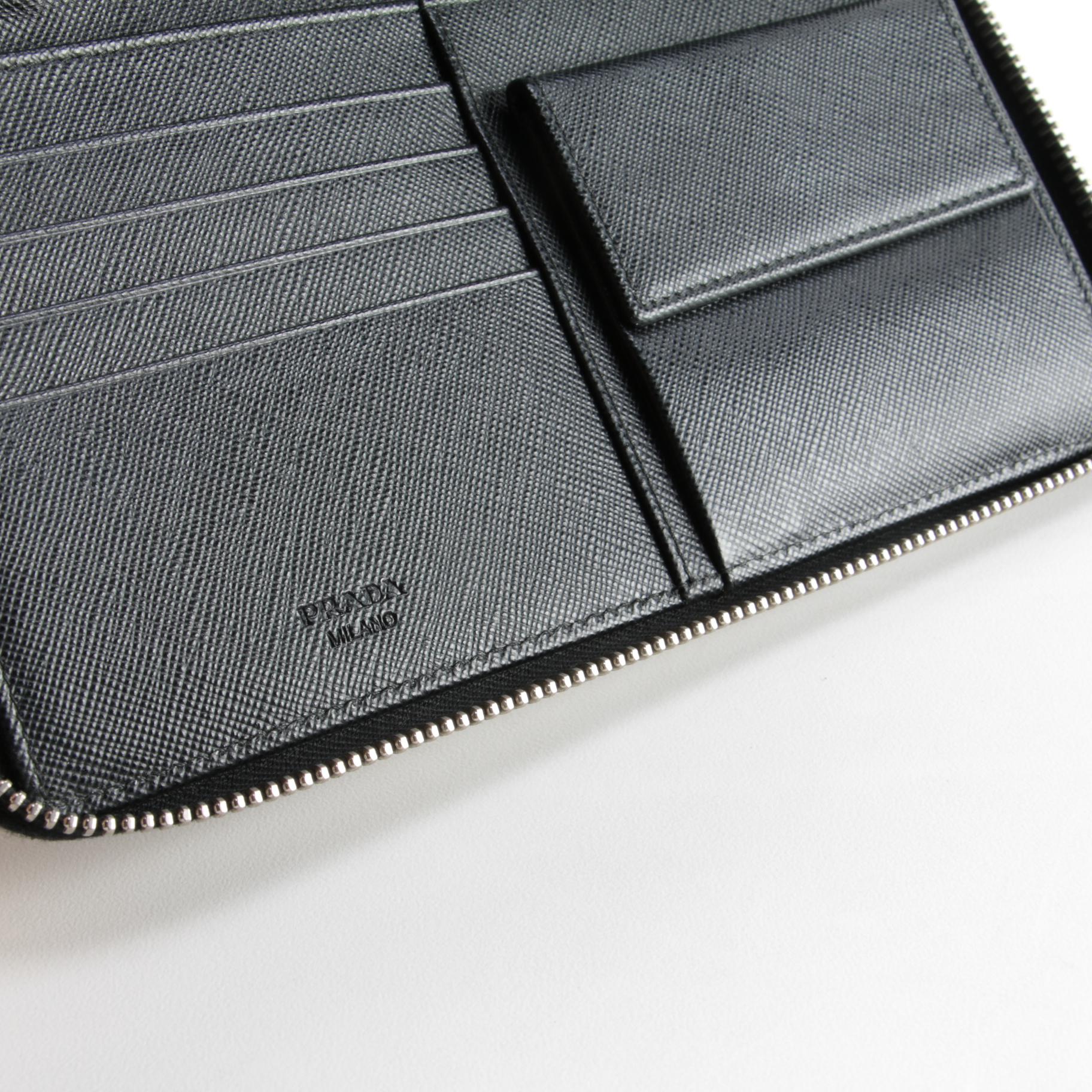 Prada Zip Around Wallet in Black Saffiano Leather